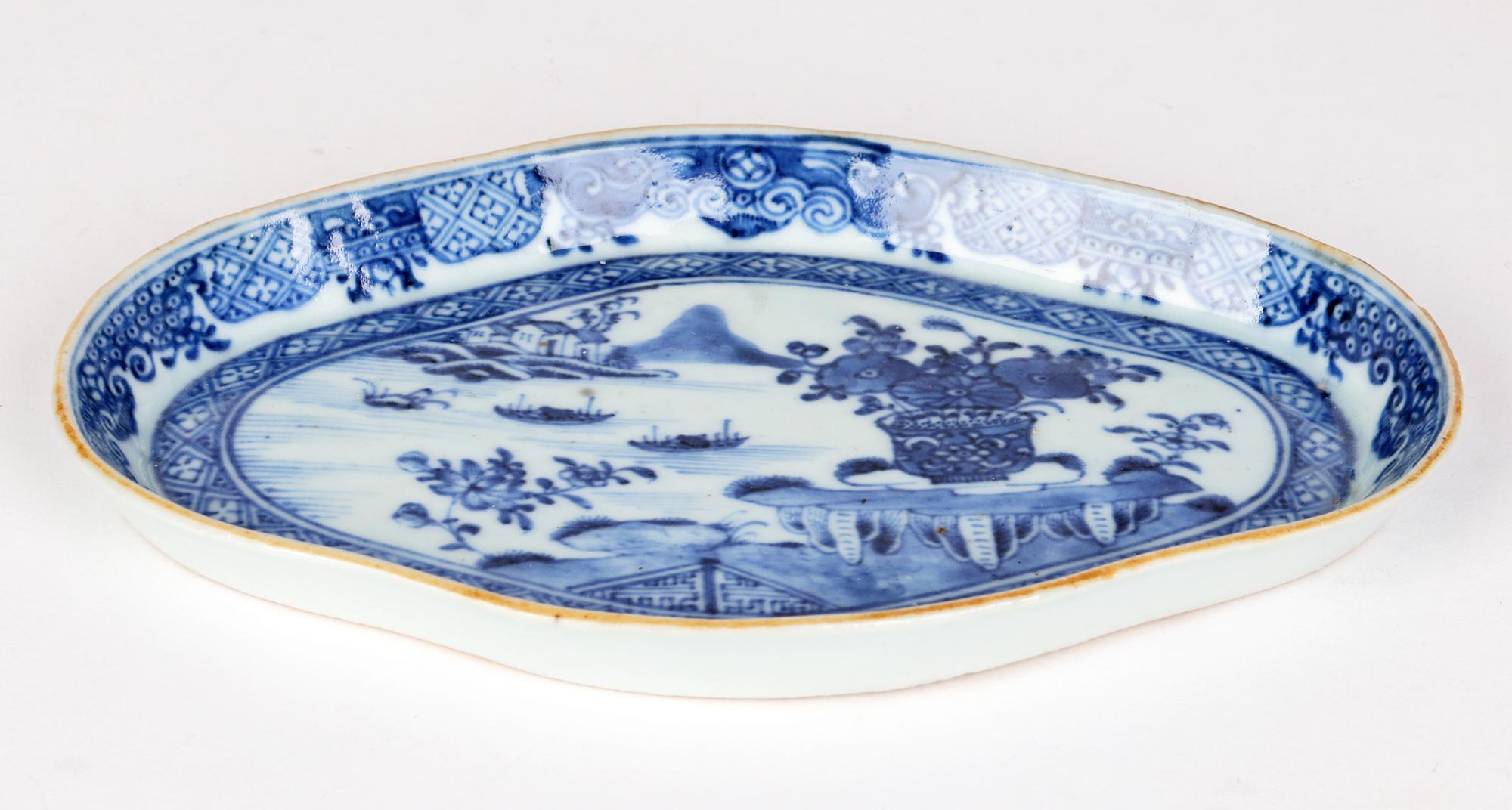 Chinese Qianlong Blue & White Water Landscape Porcelain Serving Dish 7