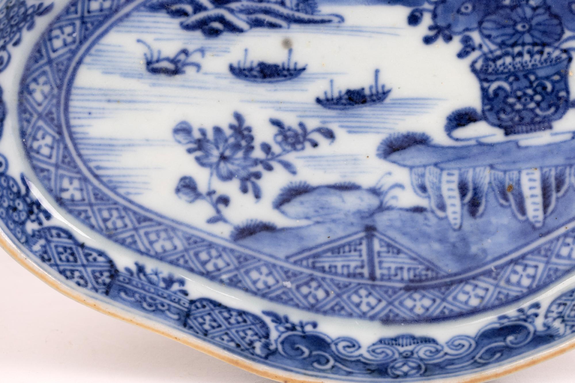 18th Century and Earlier Chinese Qianlong Blue & White Water Landscape Porcelain Serving Dish