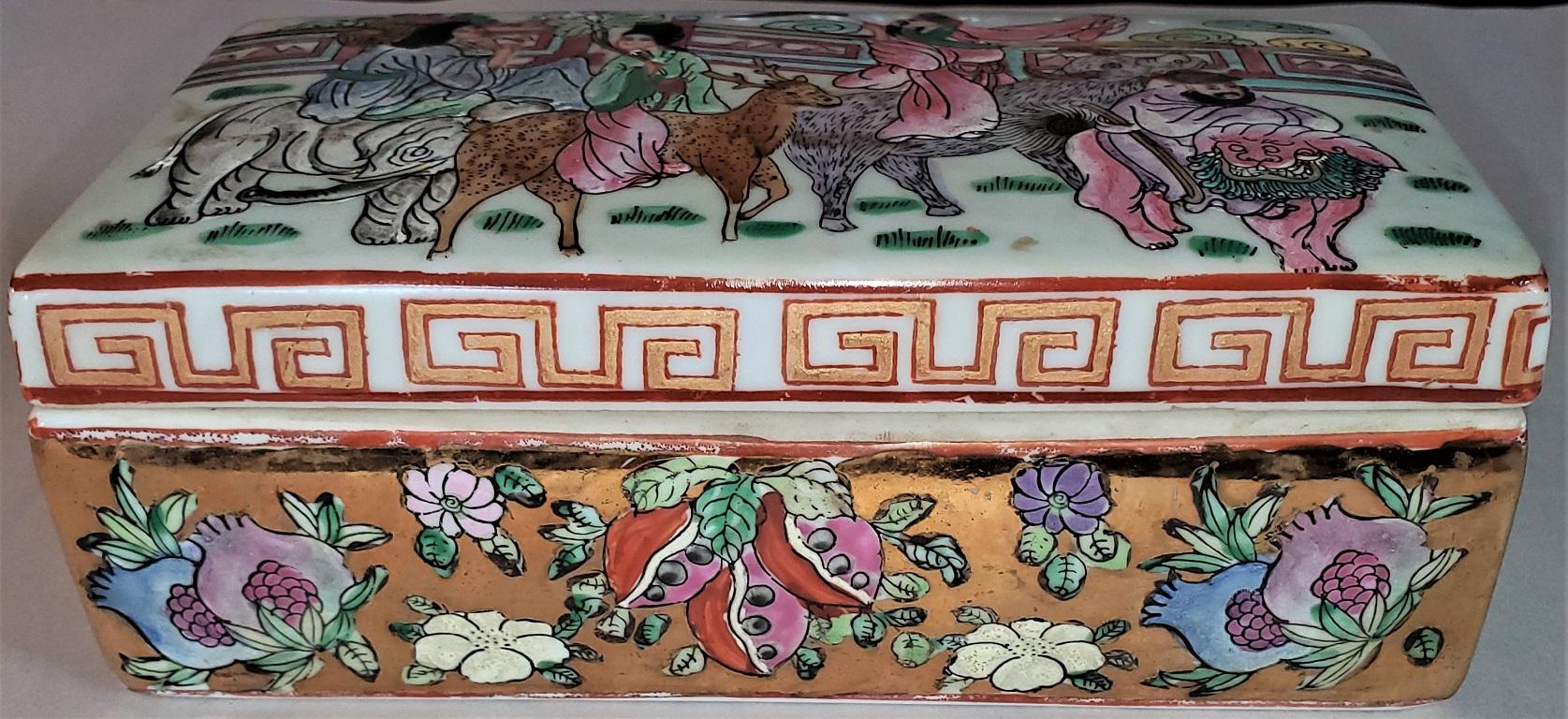 Hand-Painted Chinese Famille Rose Lidded Porcelain Trinket Box