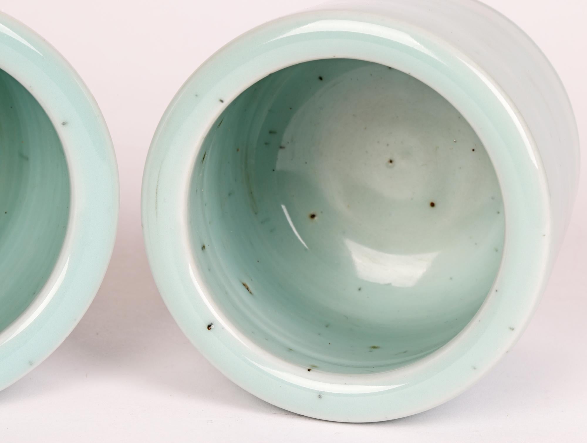 Chinese Qianlong Mark Pair Celadon Glazed Porcelain Brush Pots 5
