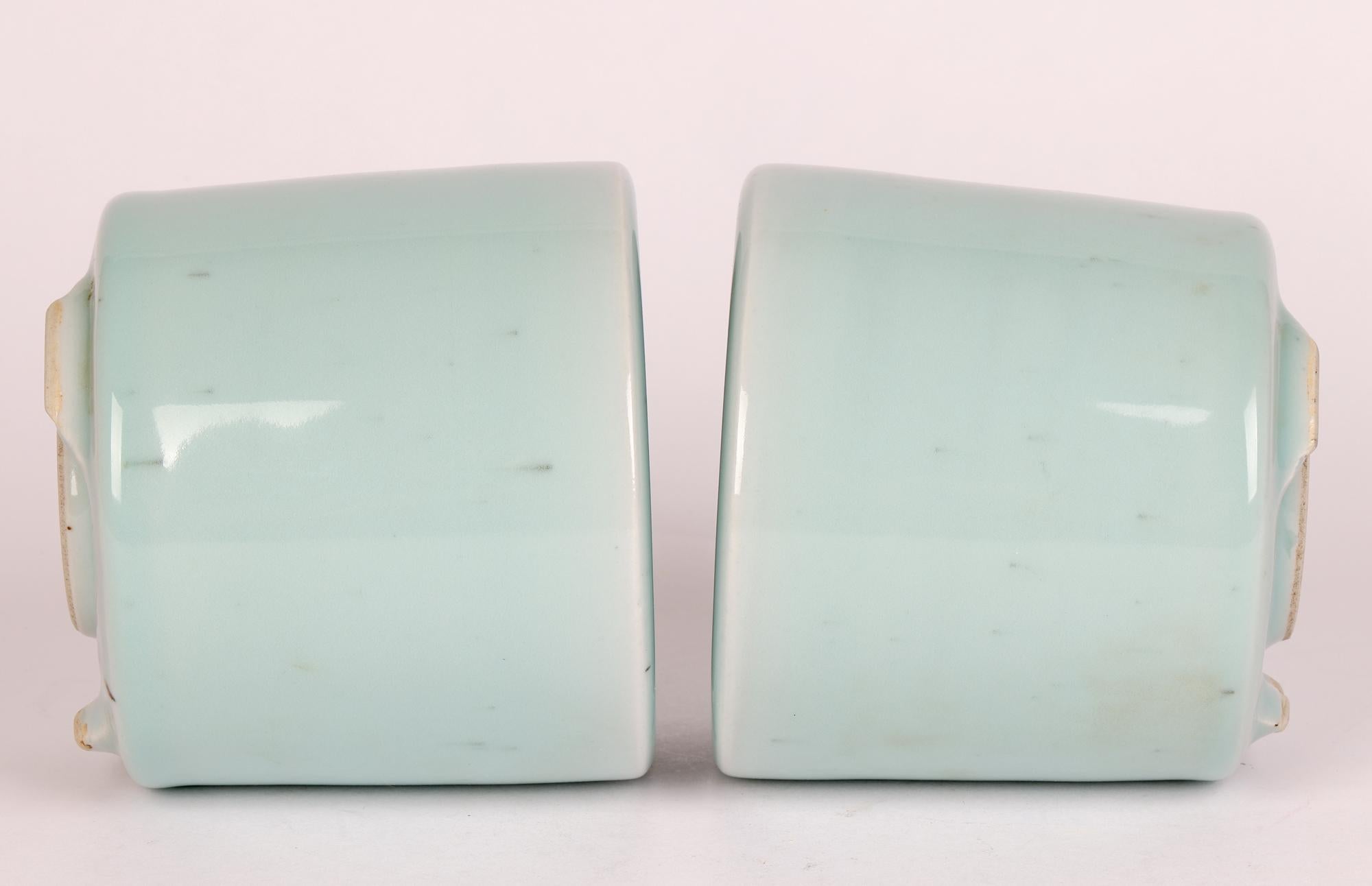Chinese Qianlong Mark Pair Celadon Glazed Porcelain Brush Pots For Sale 7