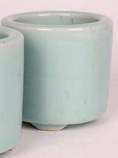 Chinese Qianlong Mark Pair Celadon Glazed Porcelain Brush Pots