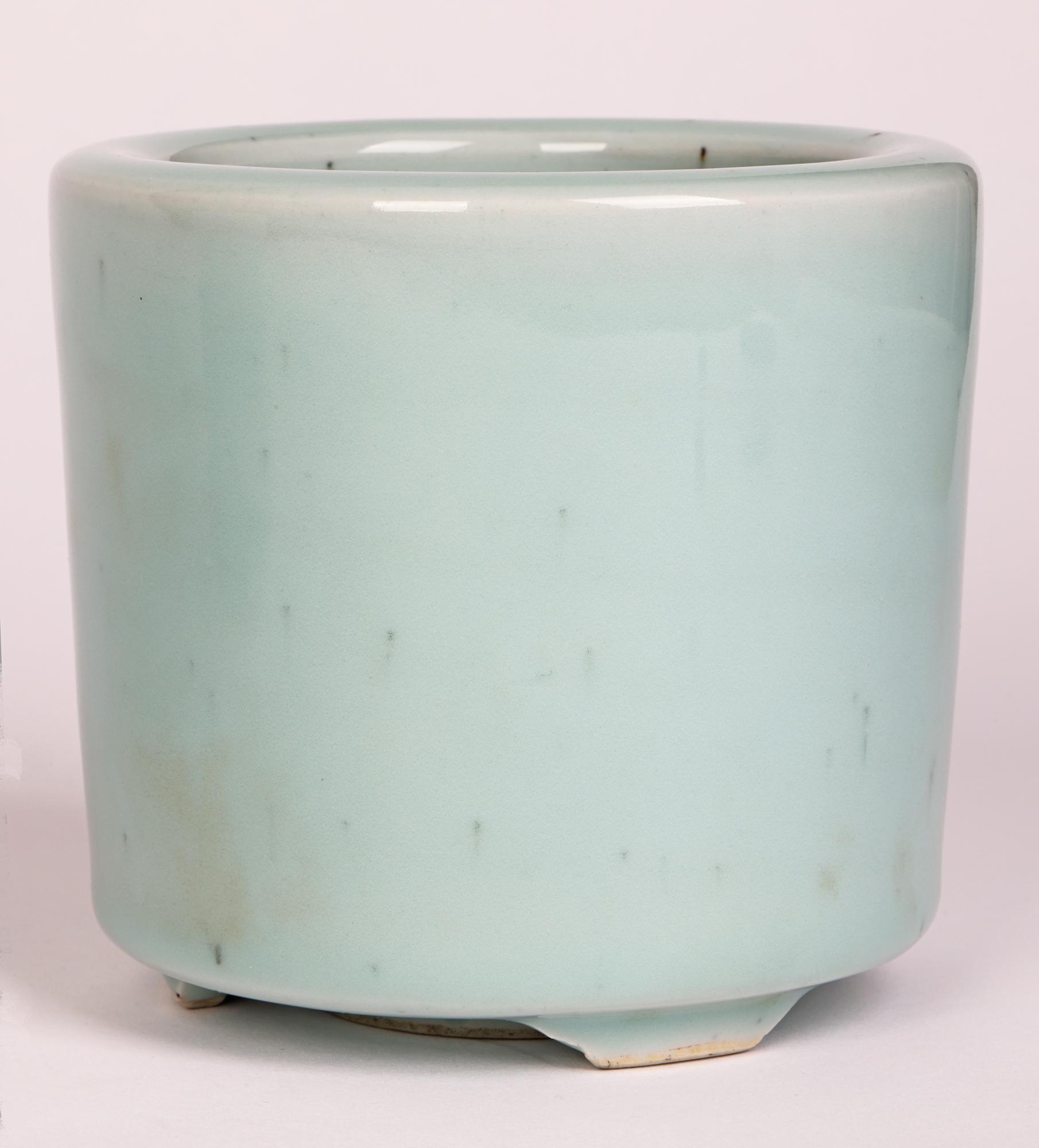 Chinese Qianlong Mark Pair Celadon Glazed Porcelain Brush Pots For Sale 4