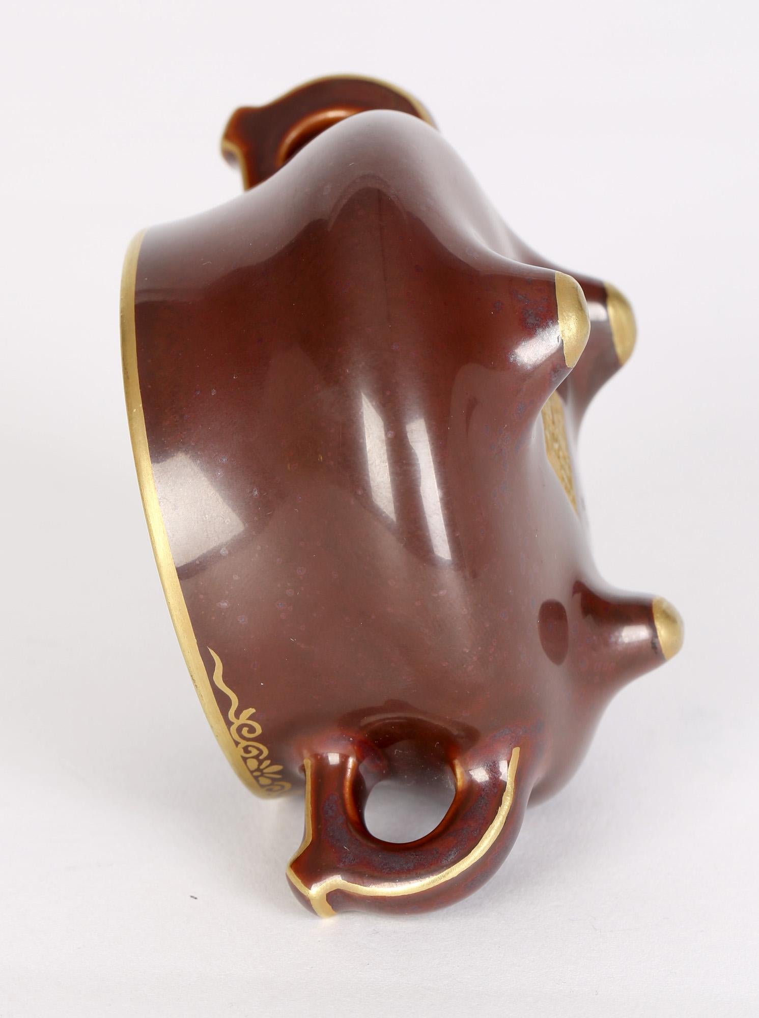 Chinese Qianlong Mark Twin Handled Bronze Glazed Porcelain Censer For Sale 5