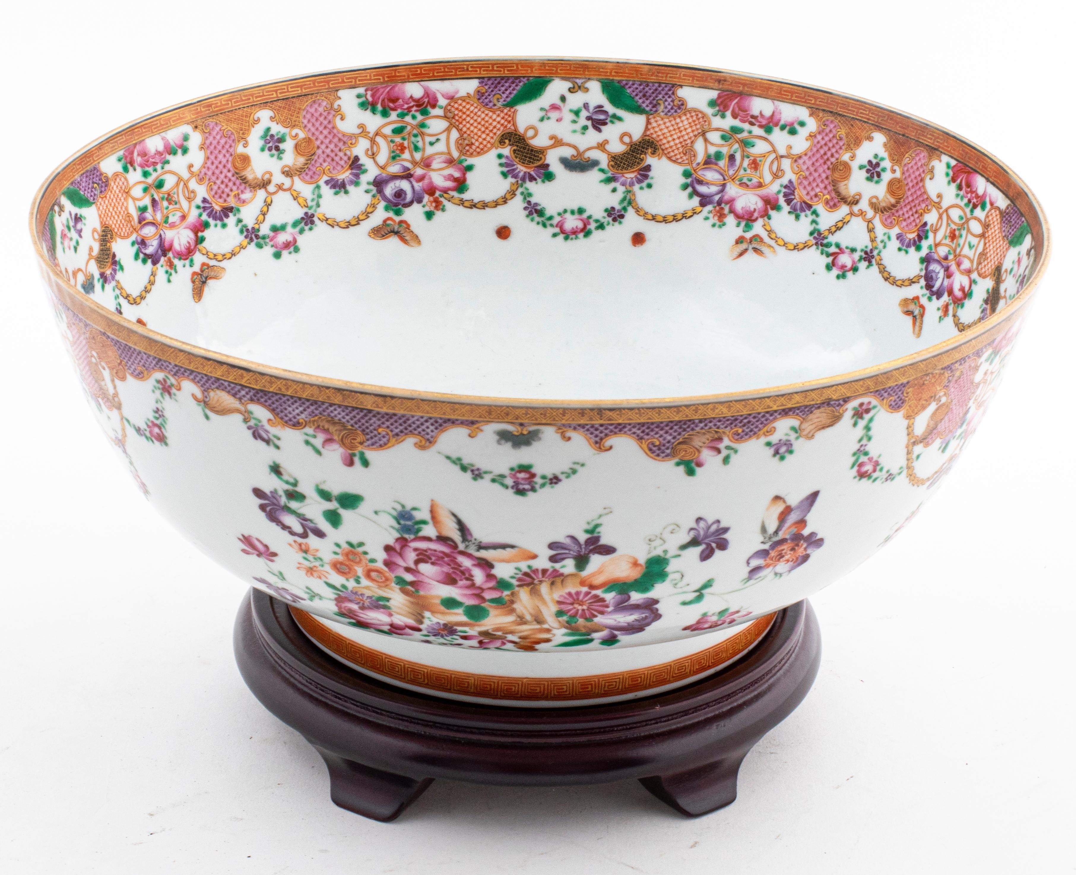 Chinese Qianlong period 18th century export porcelain punch bowl with 'Compagnie des Indes' baroque decor and rich detailed gilding. Removed from a 983 Park Avenue estate. 

Measures: 4.75