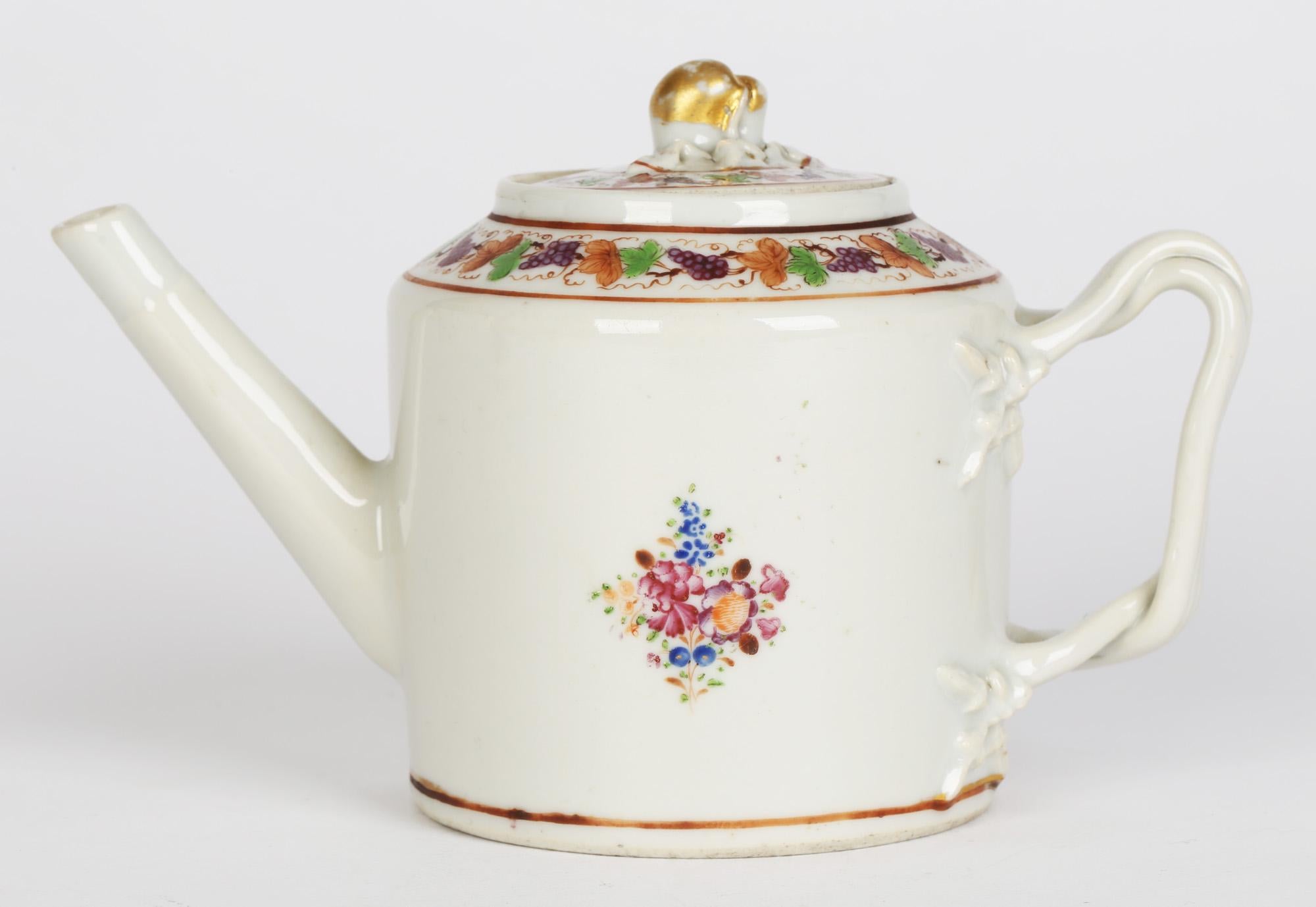 Hand-Painted Chinese Qianlong Porcelain Floral Painted Export Teapot For Sale