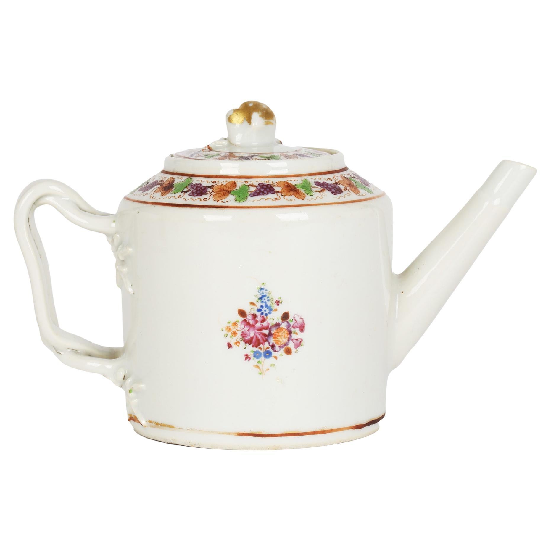 Chinese Qianlong Porcelain Floral Painted Export Teapot For Sale