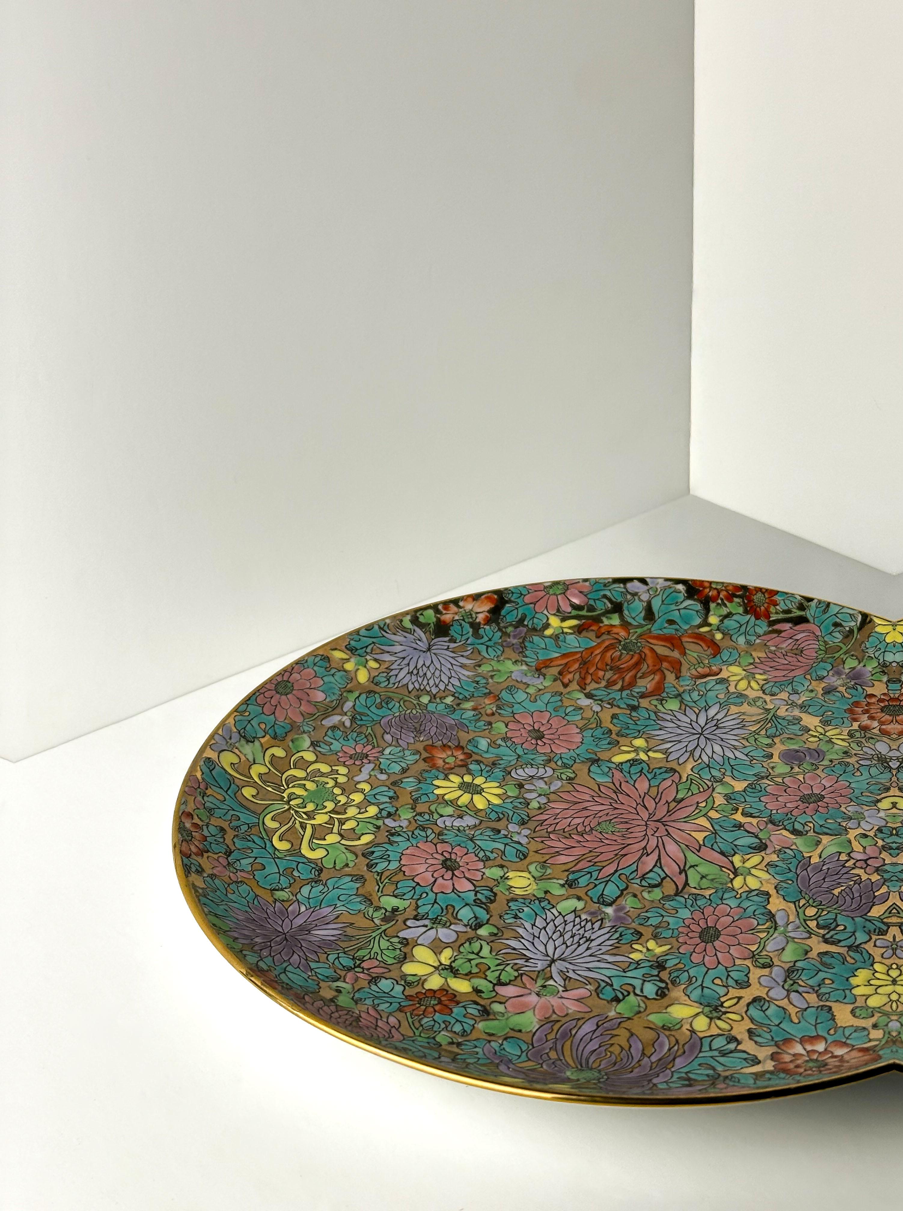 Qing Piatto da portata decorativo cinese in stile Qianlong Mille Fleur in tonalità pastello oro in vendita