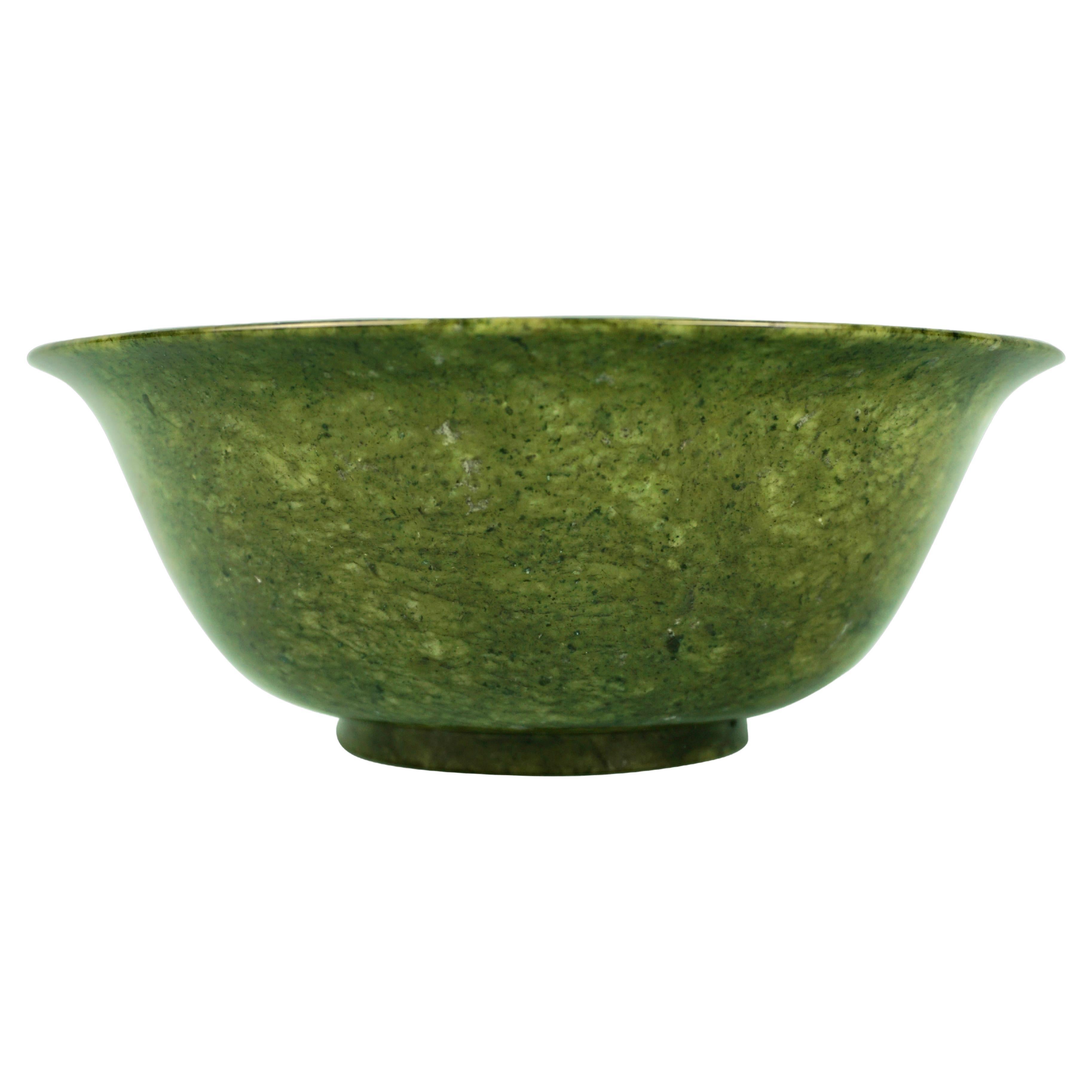 Chinese Qianlong Style Spinach Green Jade Footed Bowl