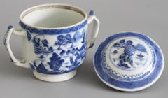 Chinese Qianlong Style Twin Handled Blue and White Lidded Cup