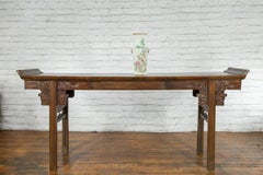 Qing 19th Century Altar Vase with Hand-Painted Flowers and Birds