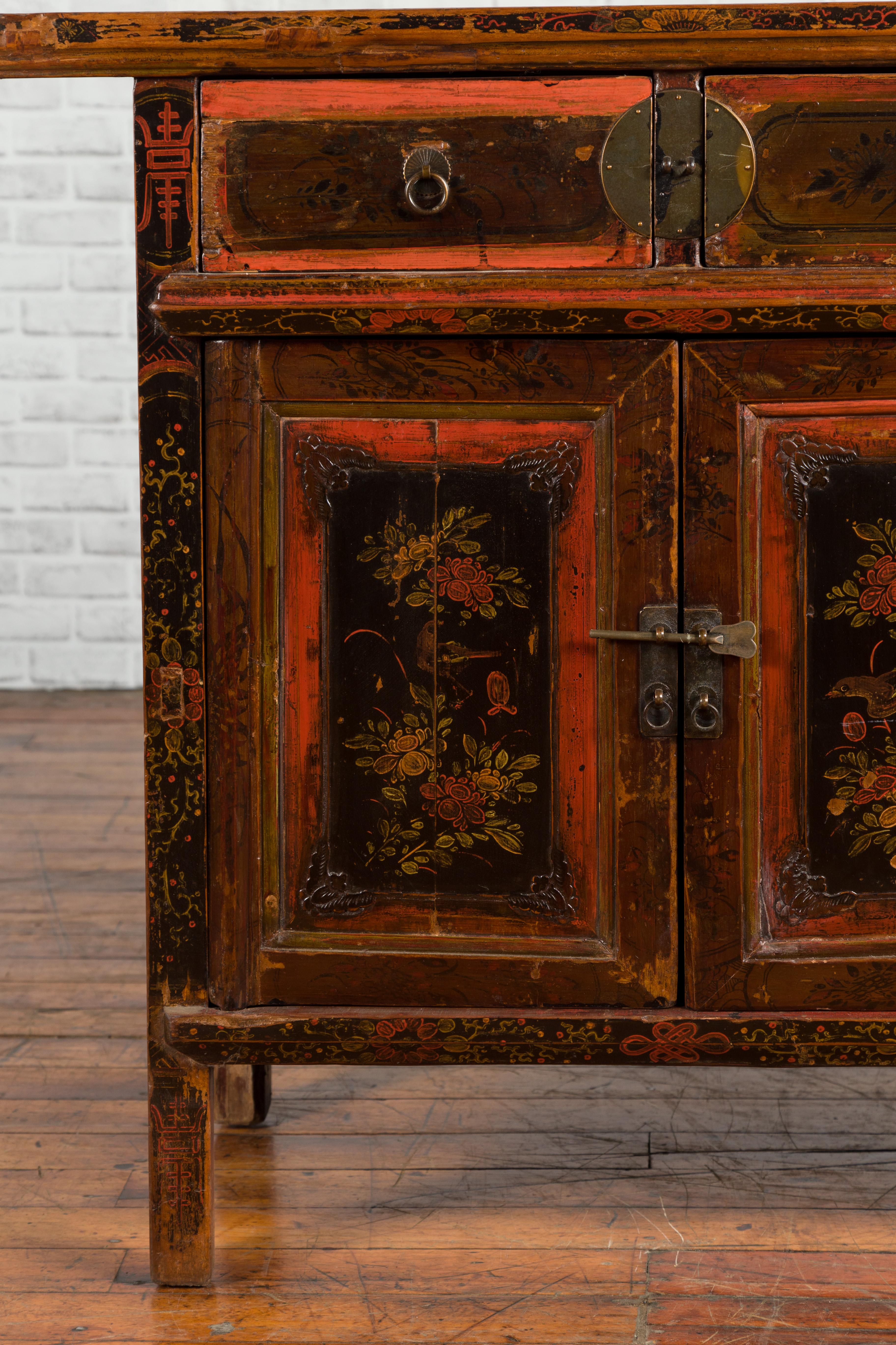 Chinese Qing 19th Century Cabinet with Original Lacquer and Hand Painted Motifs 1