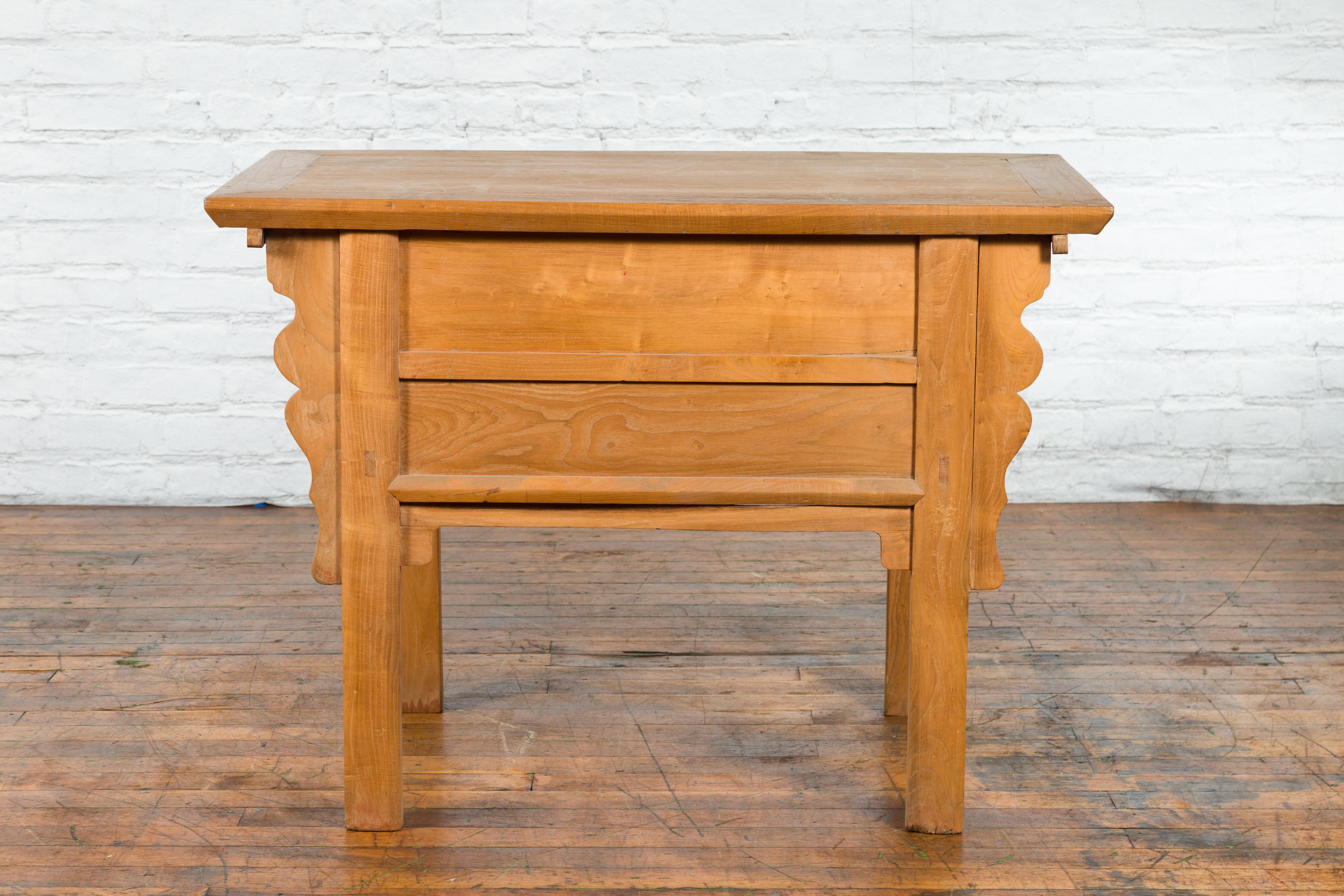 Chinese Qing 19th Century Side Table with Five Drawers and Carved Spandrels For Sale 12