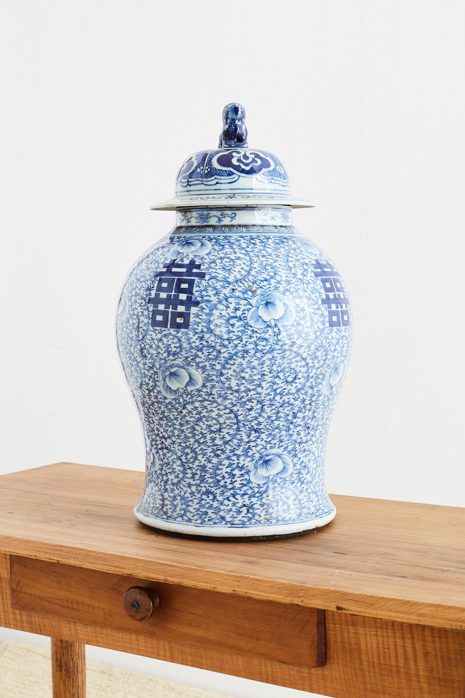 20th Century Chinese Qing Blue and White Porcelain Ginger Jar