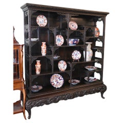 Chinese Qing Bookcase Display Cabinet Carved Hardwood 1900