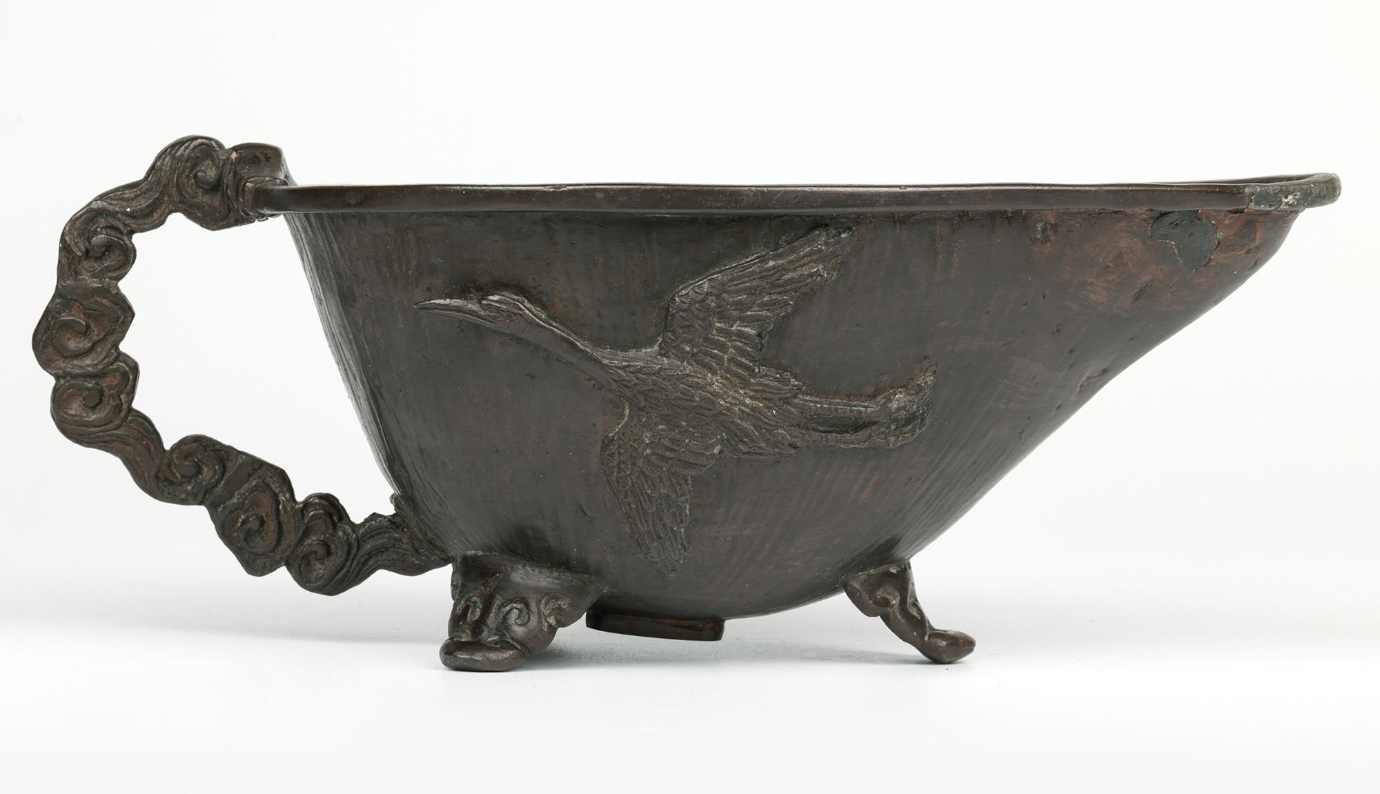 Barco chino Qing de bronce para salsas con grullas voladoras en venta 4