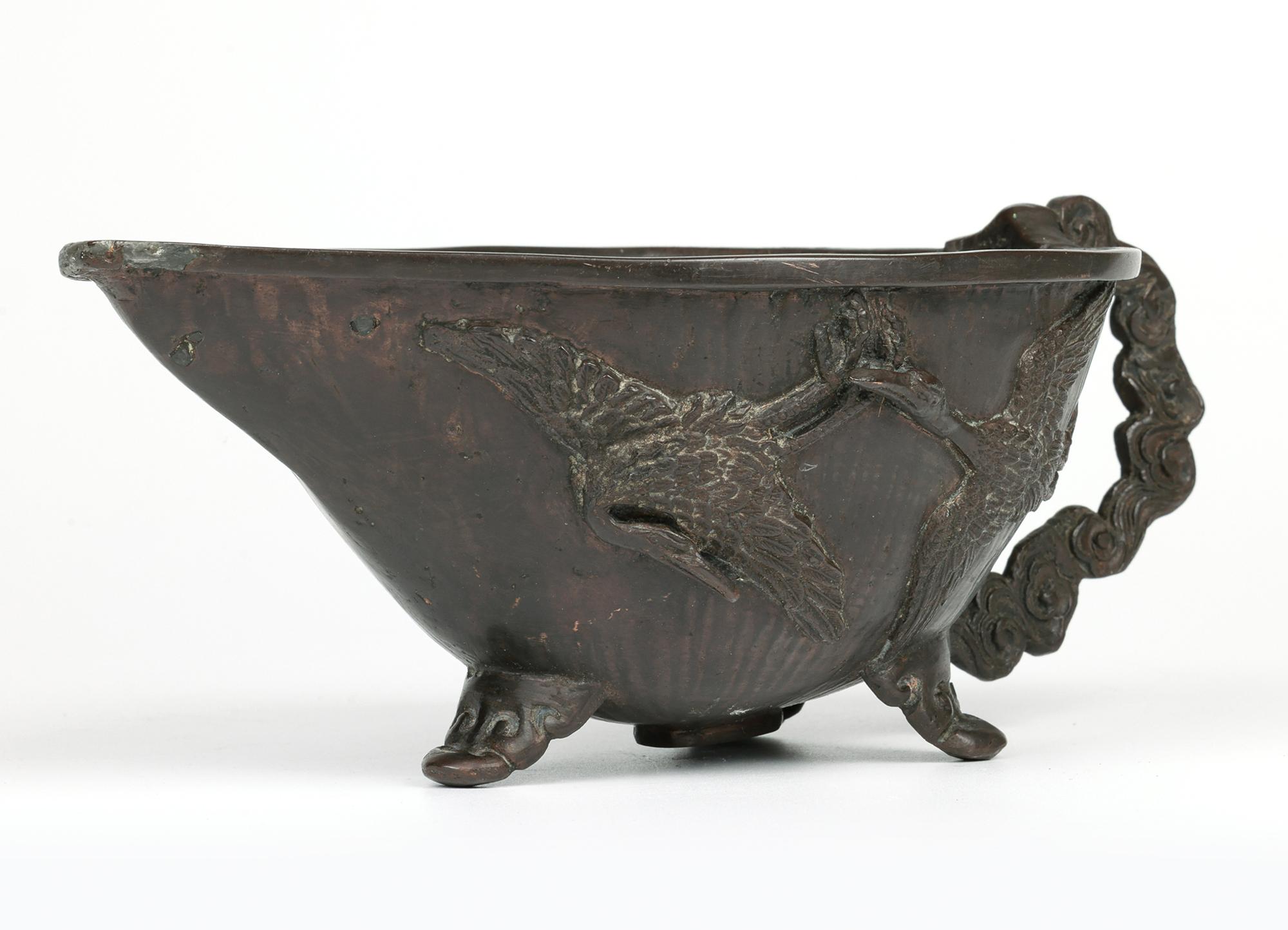 Barco chino Qing de bronce para salsas con grullas voladoras en venta 6