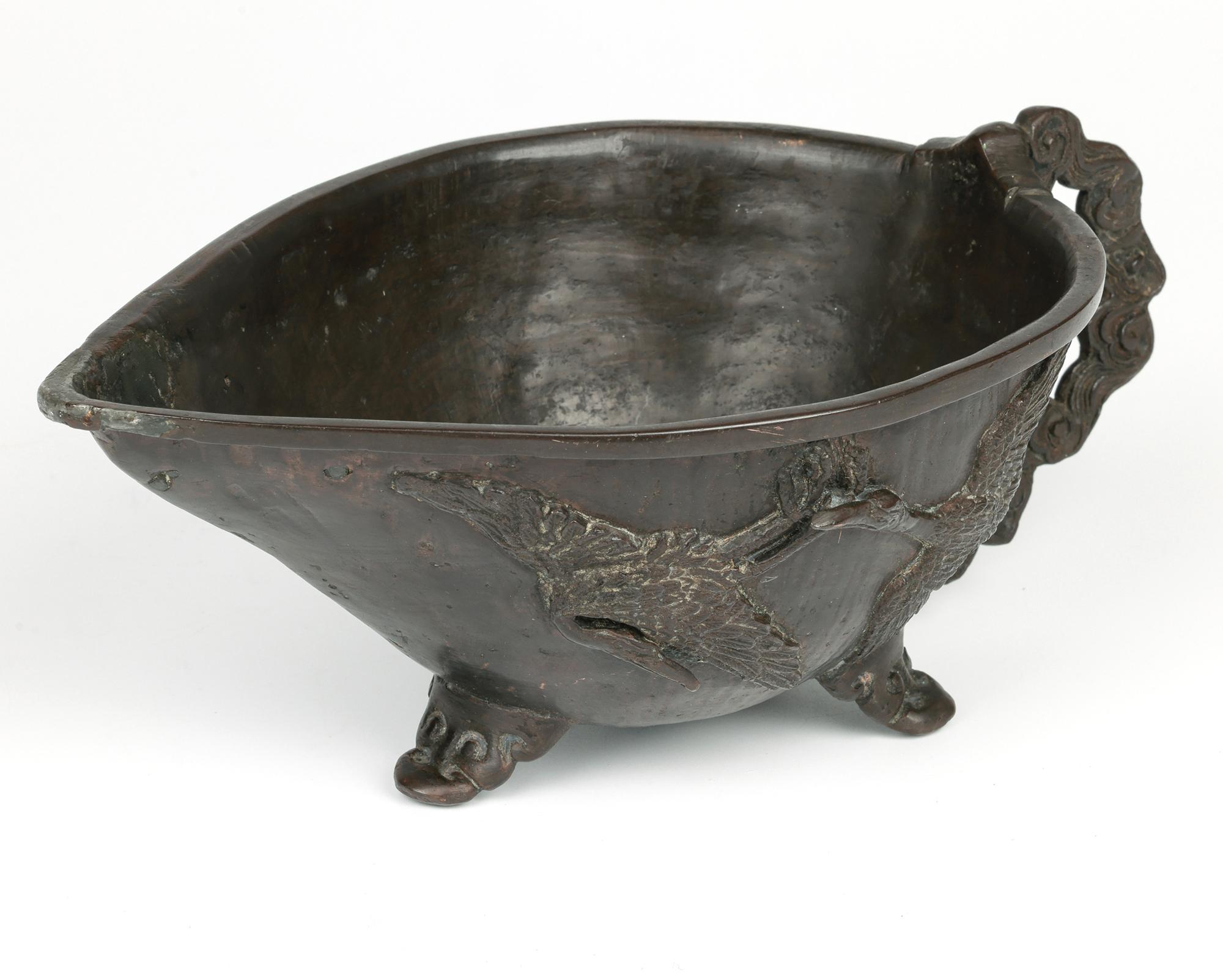 Barco chino Qing de bronce para salsas con grullas voladoras en venta 13