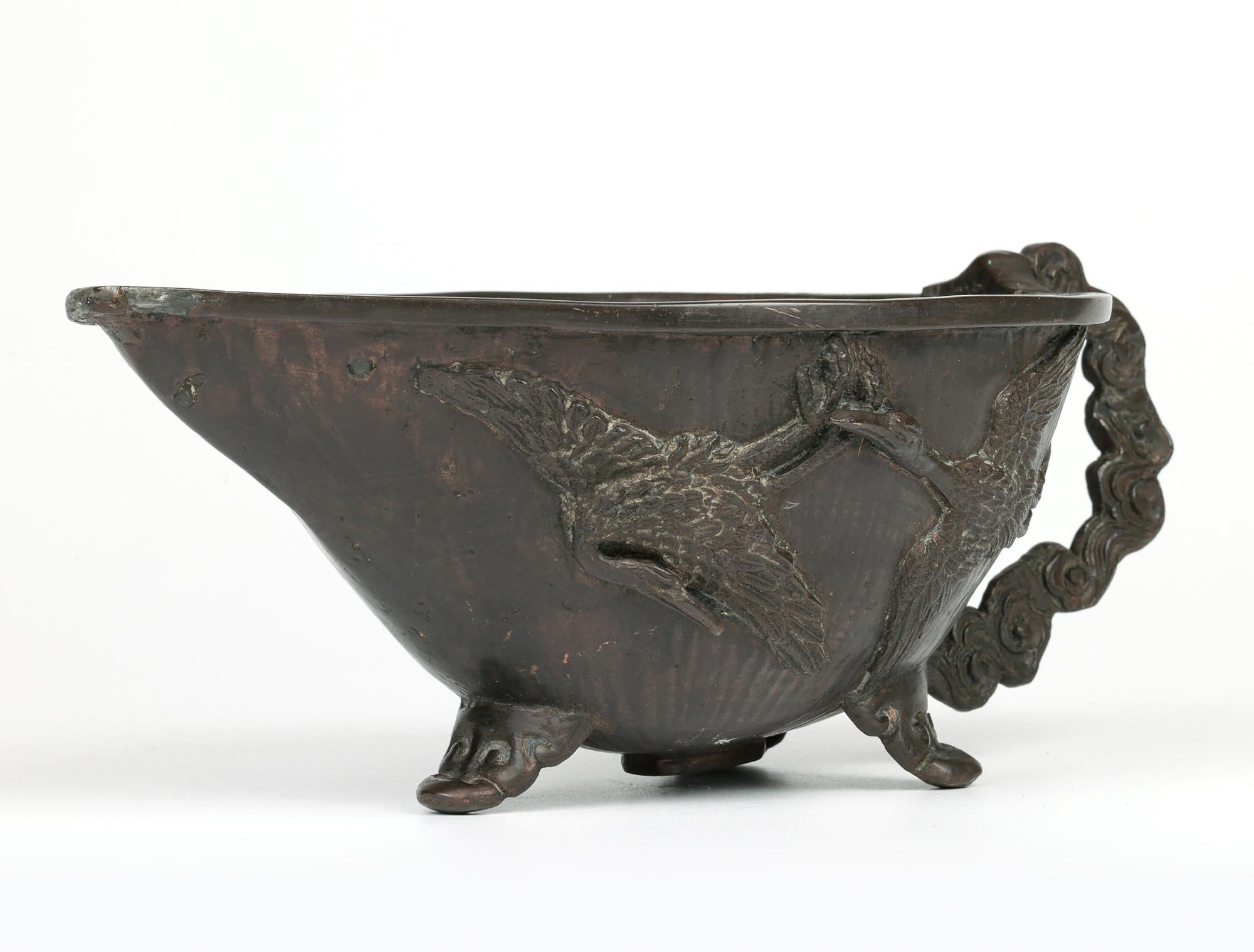 Barco chino Qing de bronce para salsas con grullas voladoras en venta 1