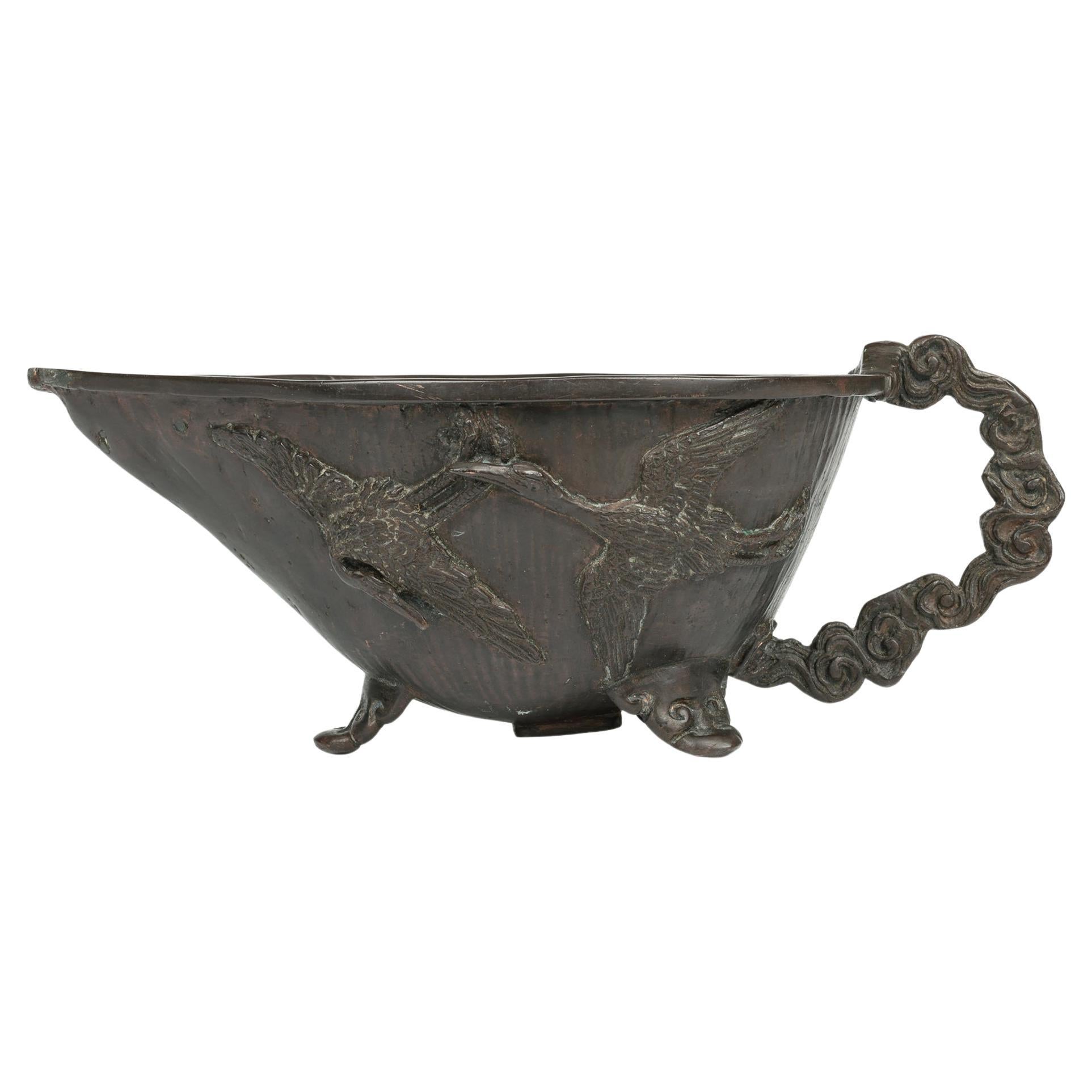 Barco chino Qing de bronce para salsas con grullas voladoras