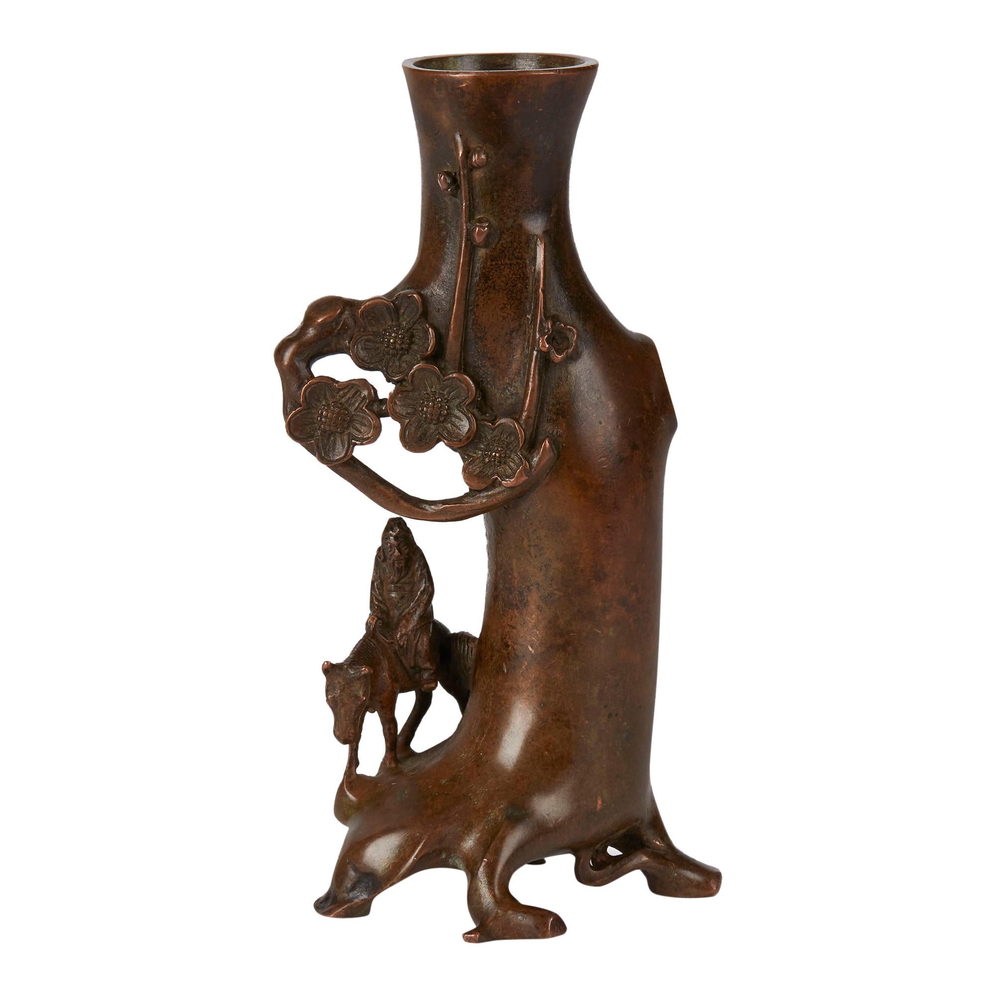 Chinese Qing Bronze Vase with Bronze Horse & Rider, 19th Century