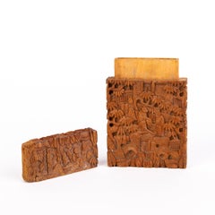 Chinese Qing Carved Boxwood Cantonese Canton Card Case 19th Century