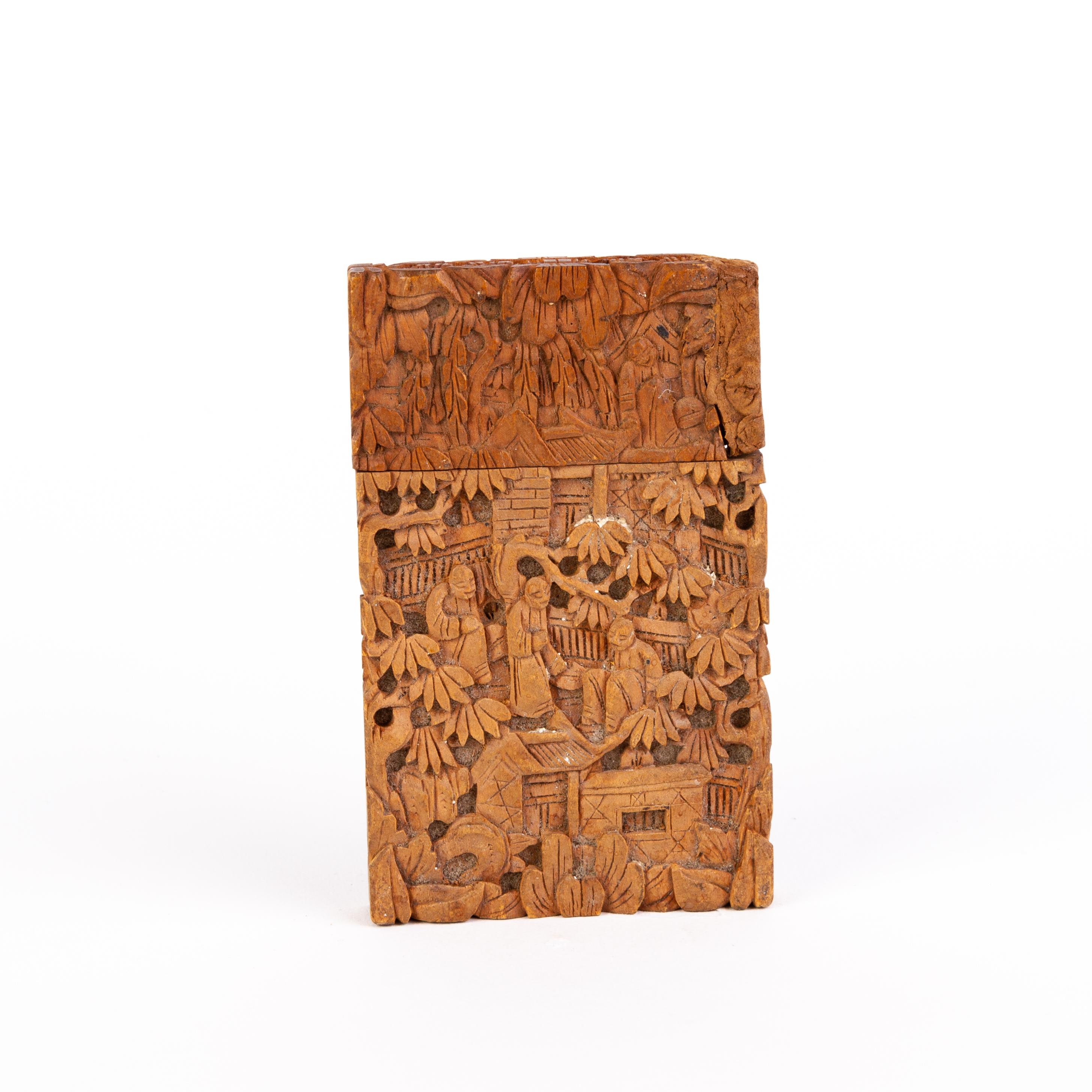 Hand-Carved Chinese Qing Carved Boxwood Cantonese Canton Card Case 19th Century  For Sale