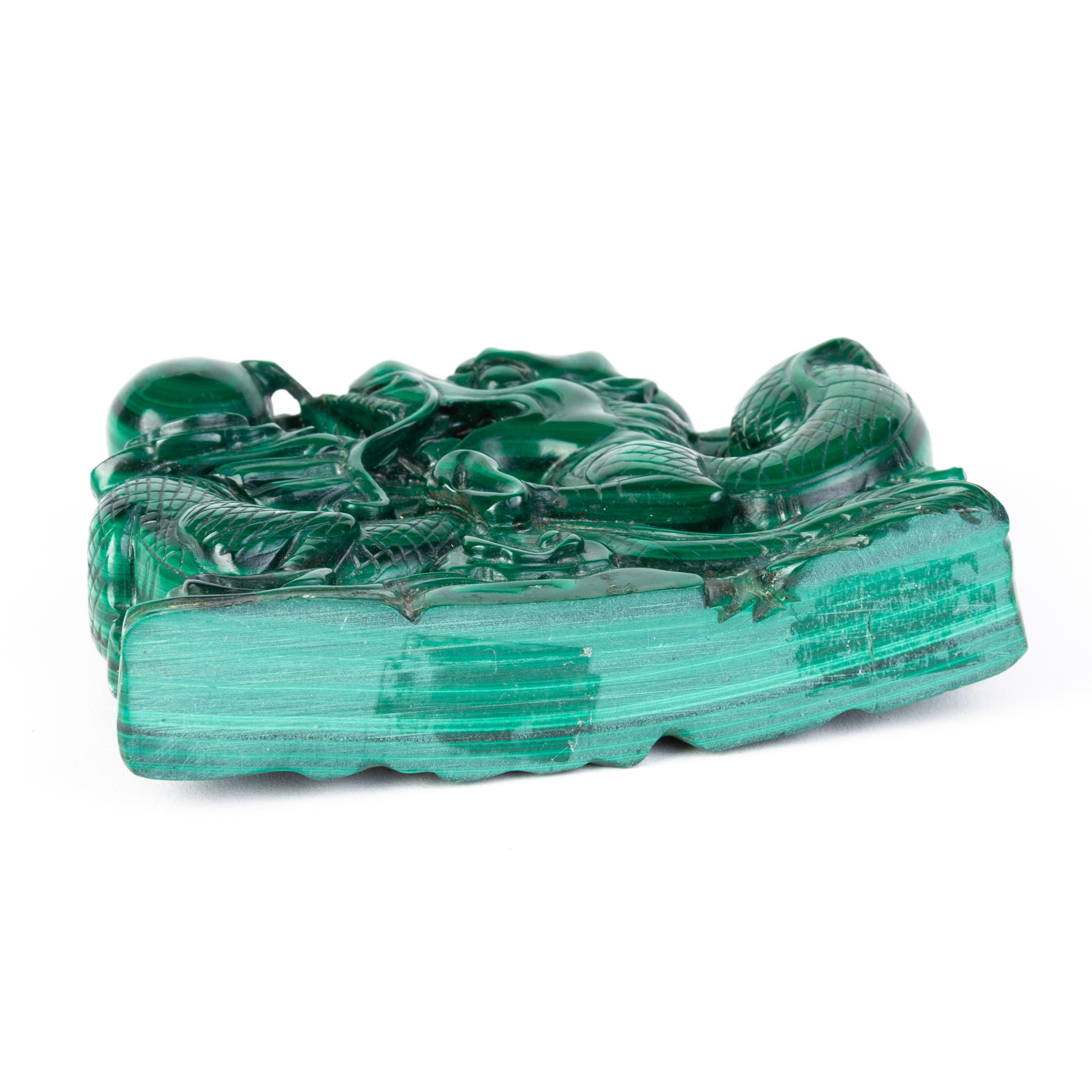 Hand-Carved Chinese Qing Carved Malachite Dragon Sculpture