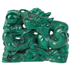 Antique Chinese Qing Carved Malachite Dragon Sculpture 
