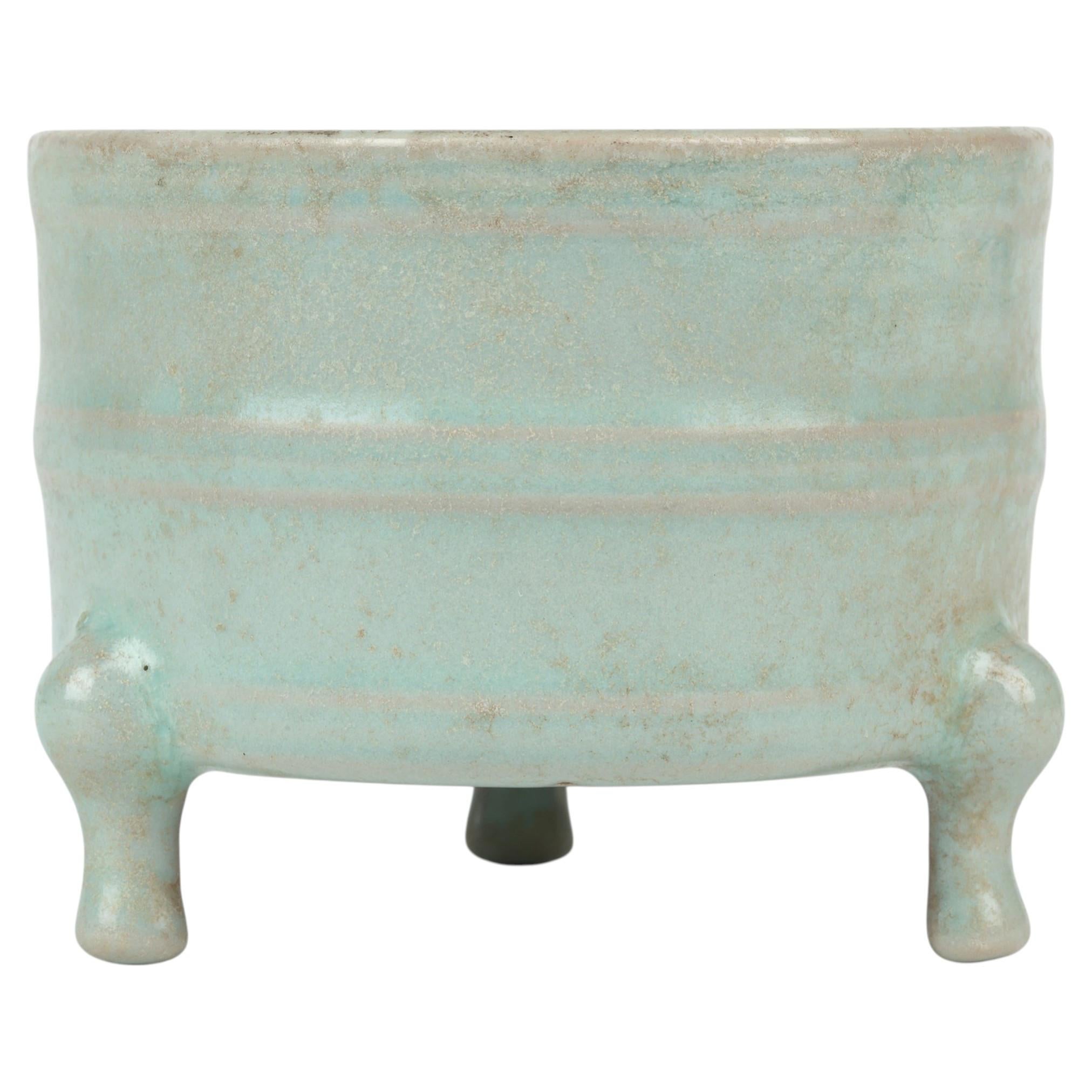 Chinese Qing Celadon Glazed Ceramic Tripod Censer