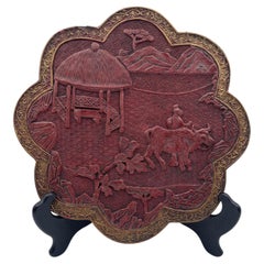 Chinese Qing Cinnabar Lacquer Floral Tray with Gilt Border, 17th–18th C