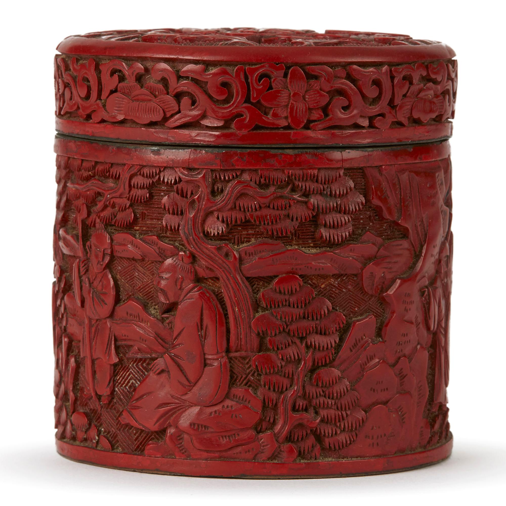 Chinese Qing Cinnabar Lacquer Lidded Box, 19th Century In Good Condition In Bishop's Stortford, Hertfordshire