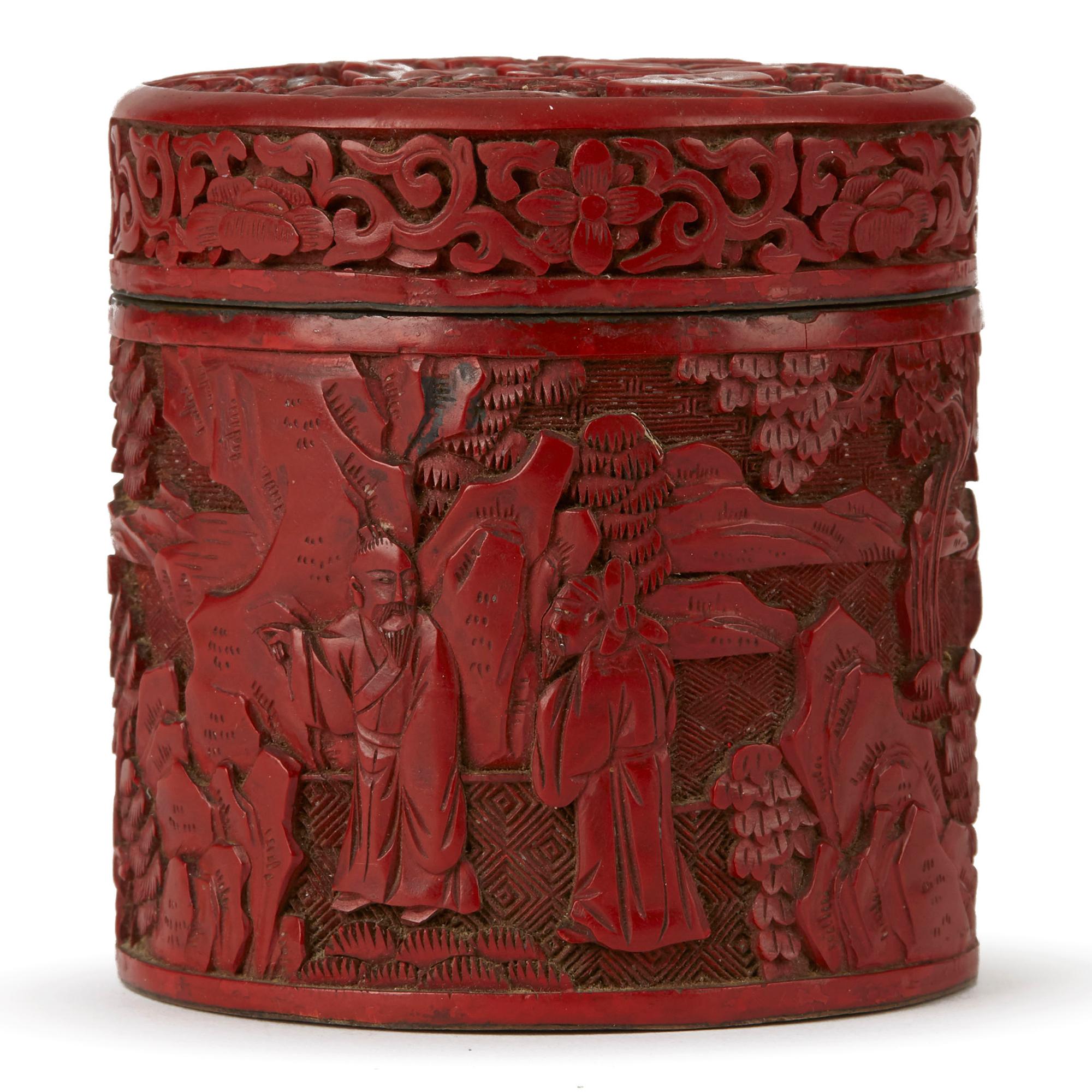 Chinese Qing Cinnabar Lacquer Lidded Box, 19th Century 1