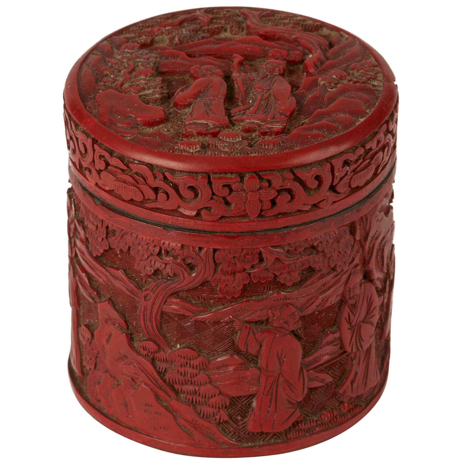 Chinese Qing Cinnabar Lacquer Lidded Box, 19th Century