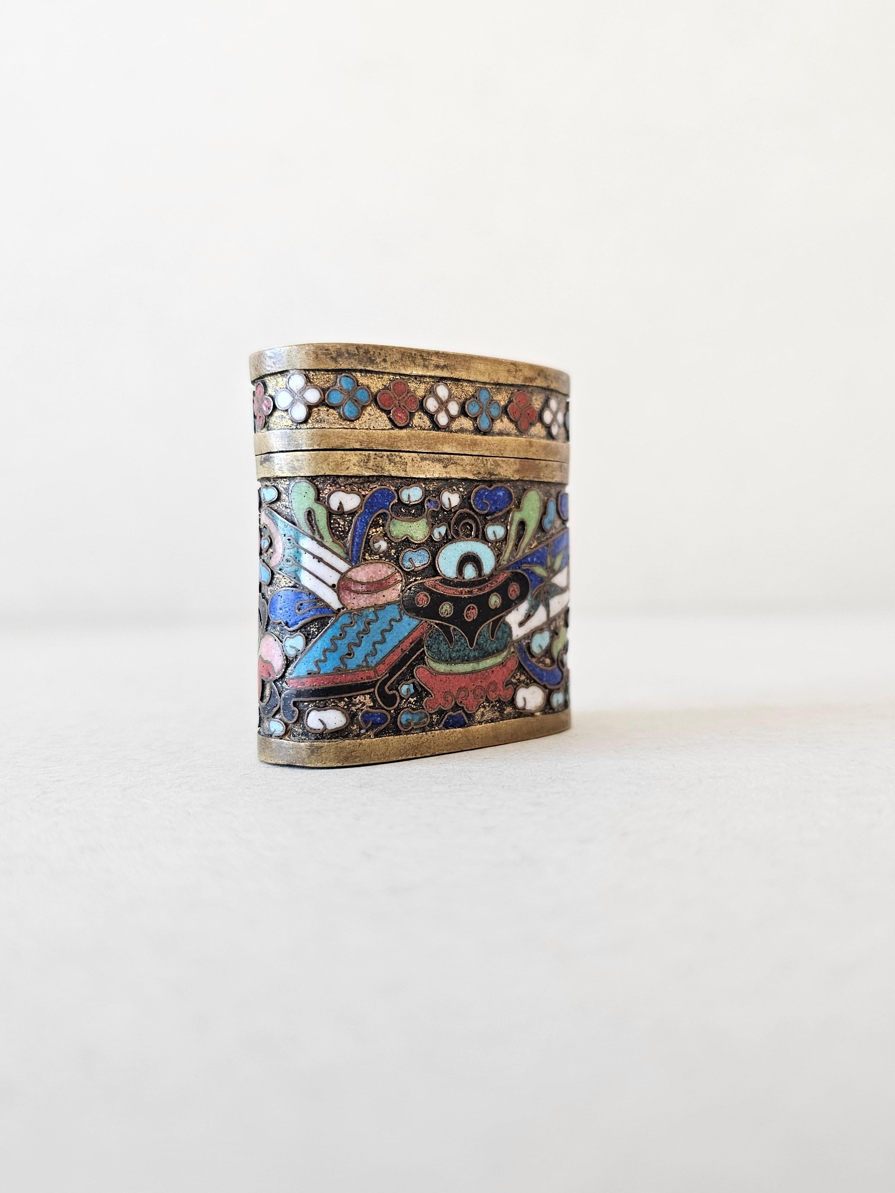 Brass Chinese Qing Cloisonne Enamel Opium Box 