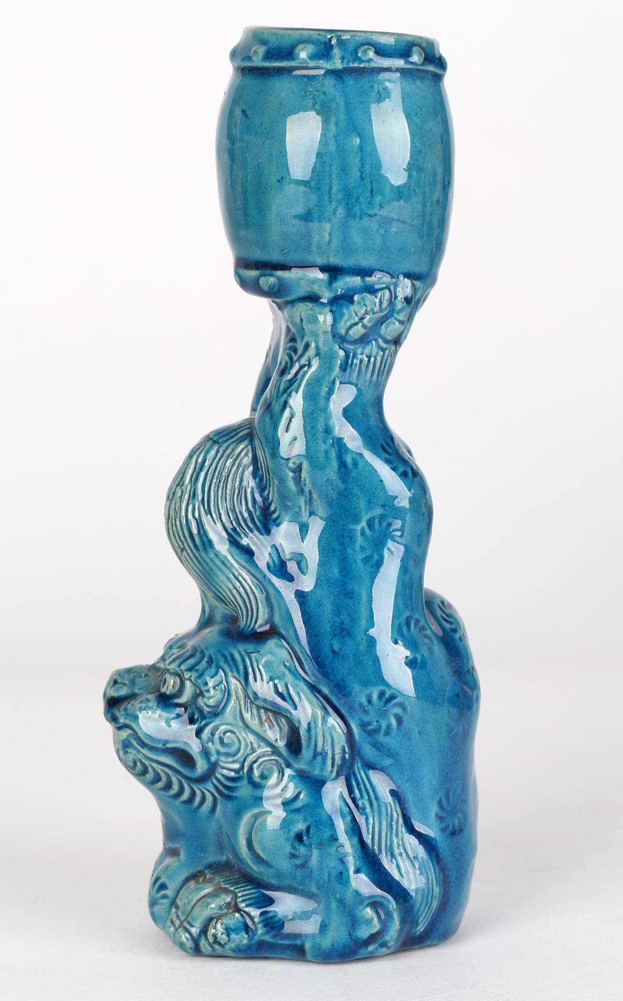 Chinese Qing Dog of Foo and Vase Turquoise Glazed Porcelain Vase 6