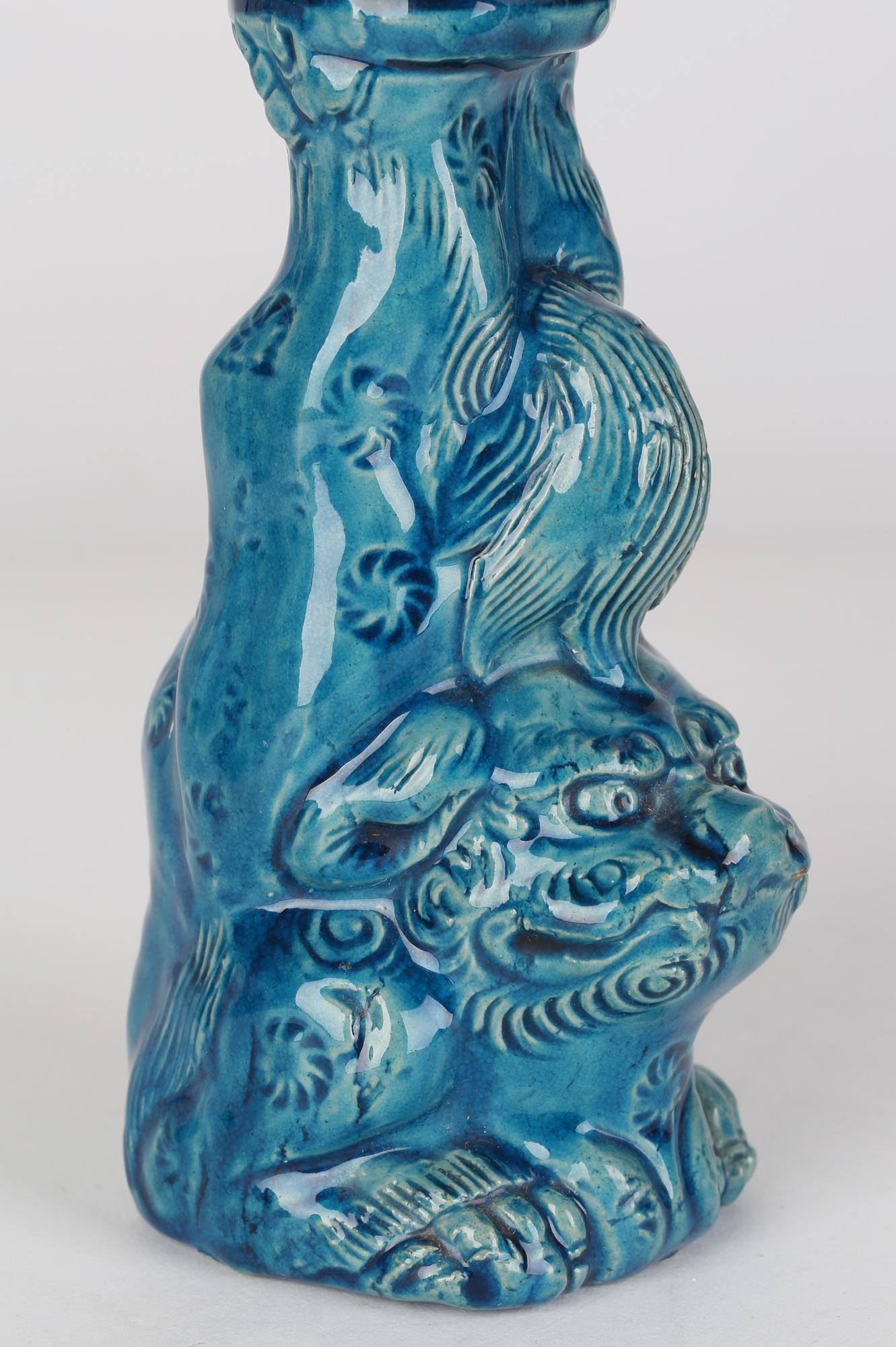 Chinese Qing Dog of Foo and Vase Turquoise Glazed Porcelain Vase 3