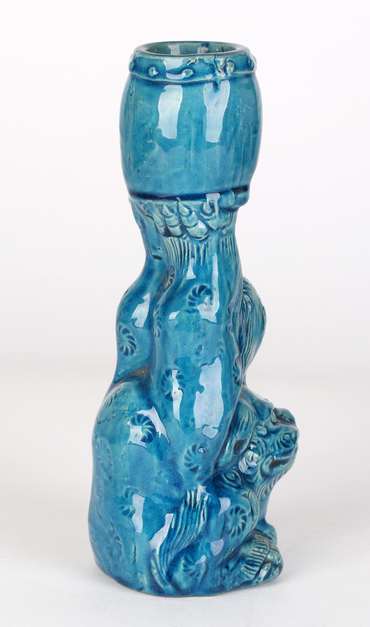 Chinese Qing Dog of Foo and Vase Turquoise Glazed Porcelain Vase 4
