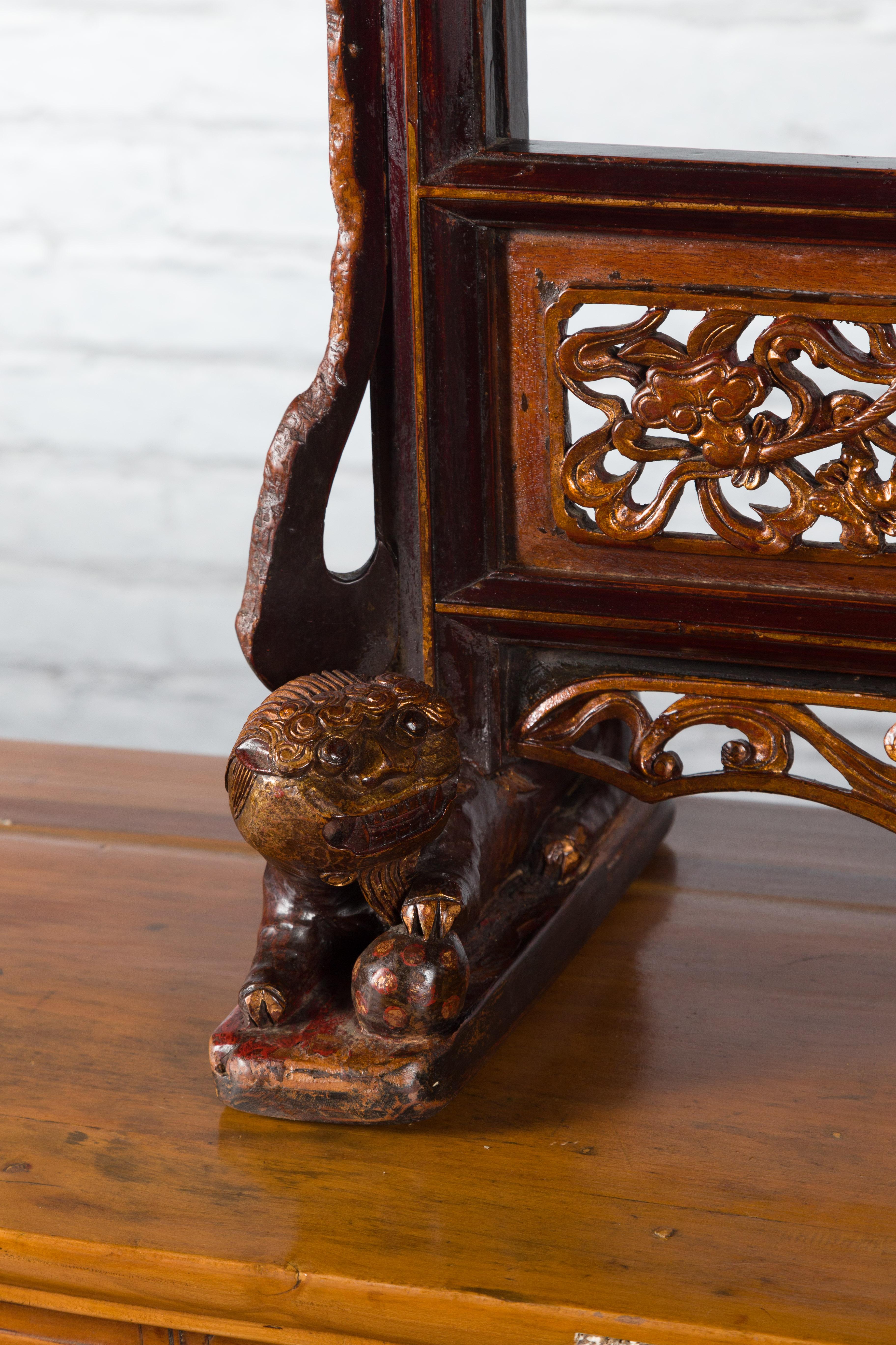 Chinese Qing Dynasty 18th Century Mirror Frame with Hand-Carved Mythical Motifs 5