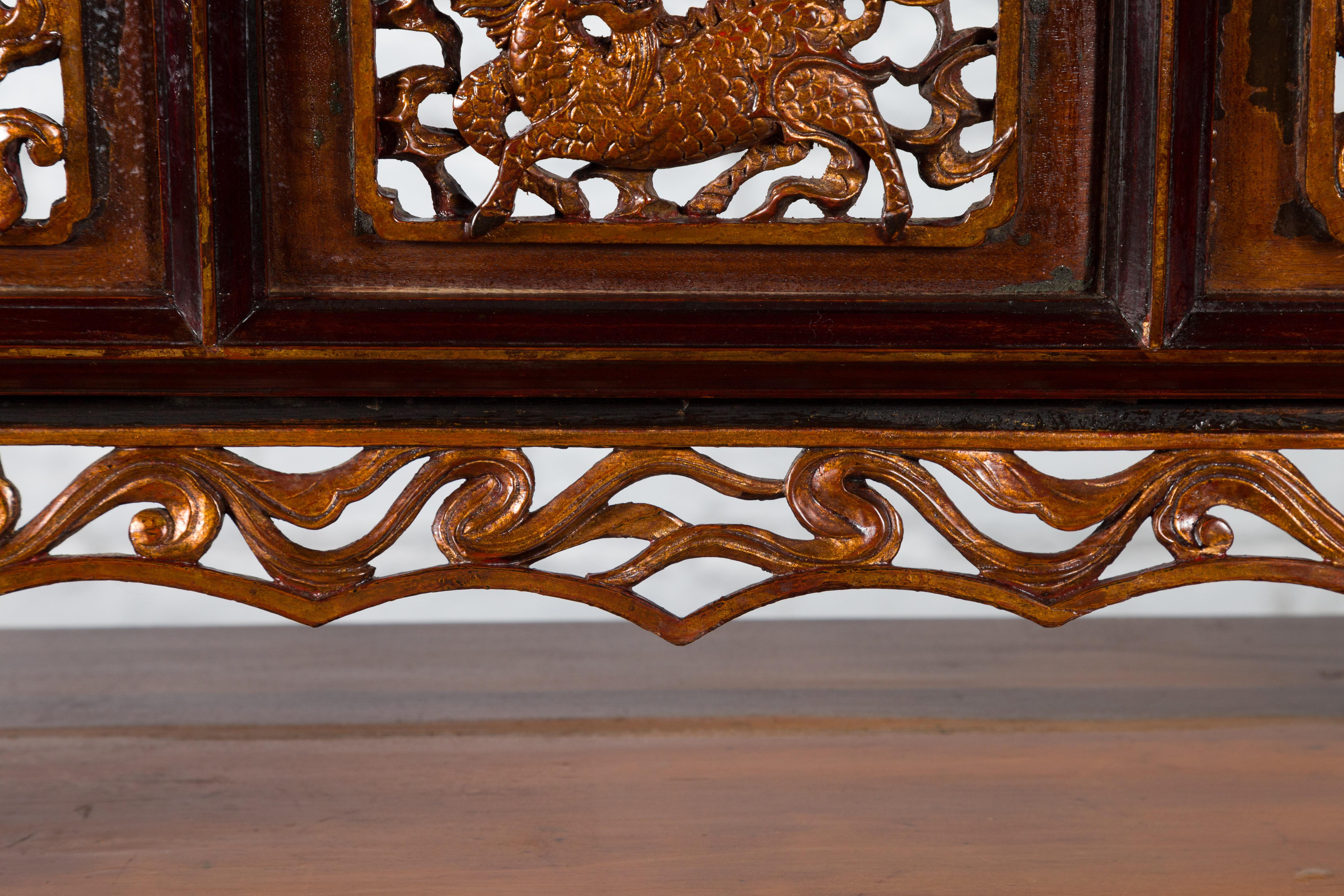 Chinese Qing Dynasty 18th Century Mirror Frame with Hand-Carved Mythical Motifs 7