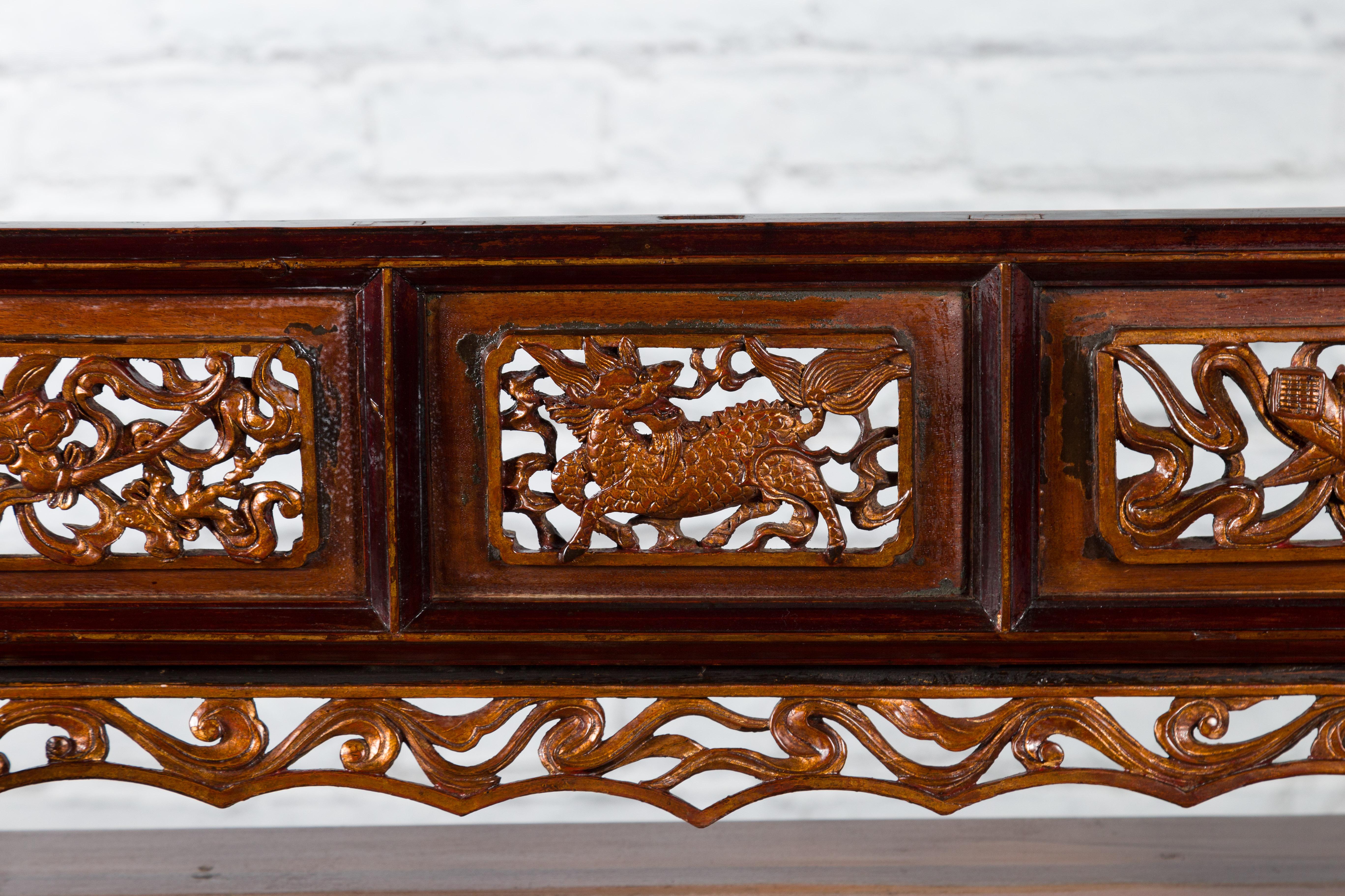 Chinese Qing Dynasty 18th Century Mirror Frame with Hand-Carved Mythical Motifs 1