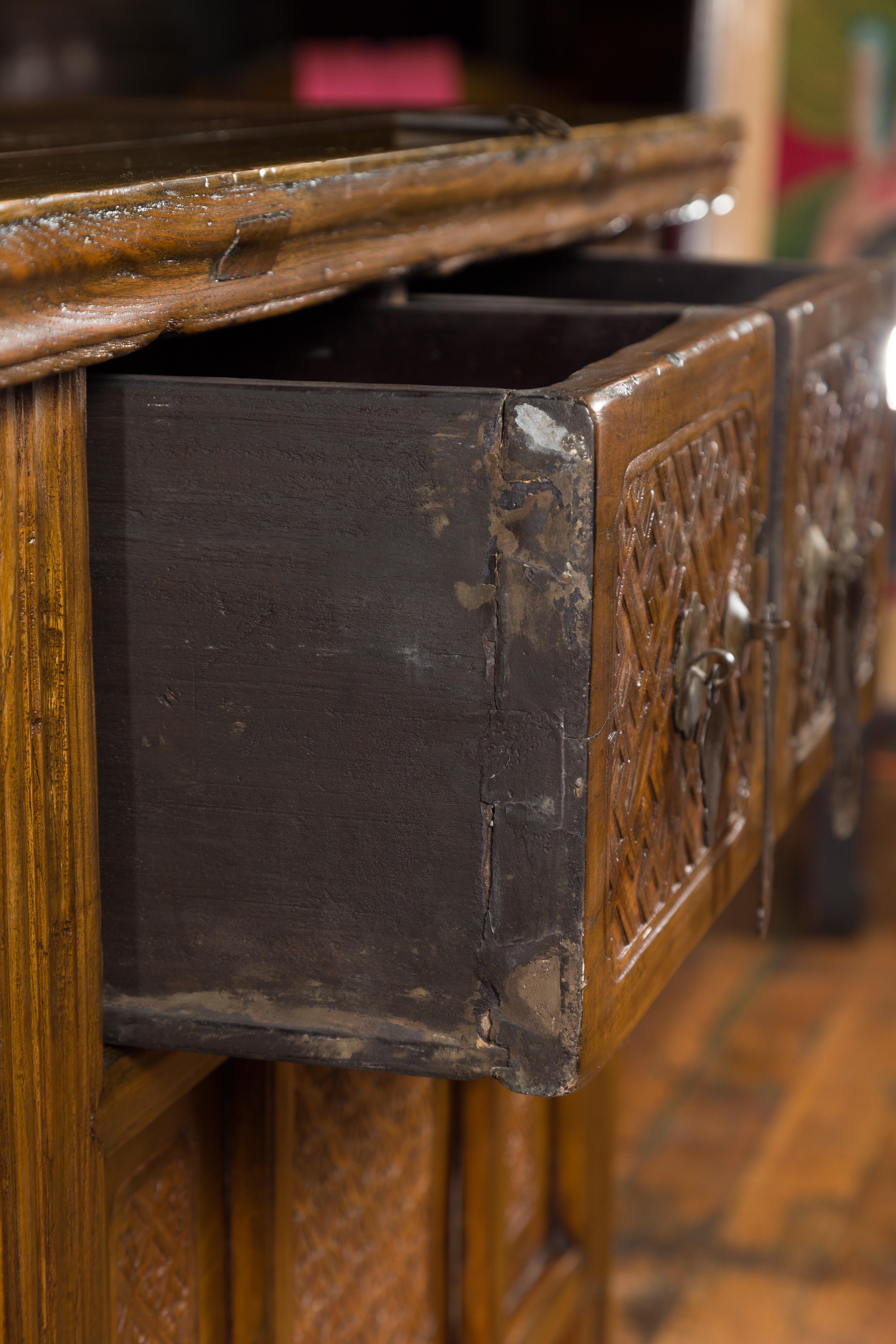 Chinese Qing Dynasty 19th Century Altar Coffer with Carved Geometric Motifs For Sale 12