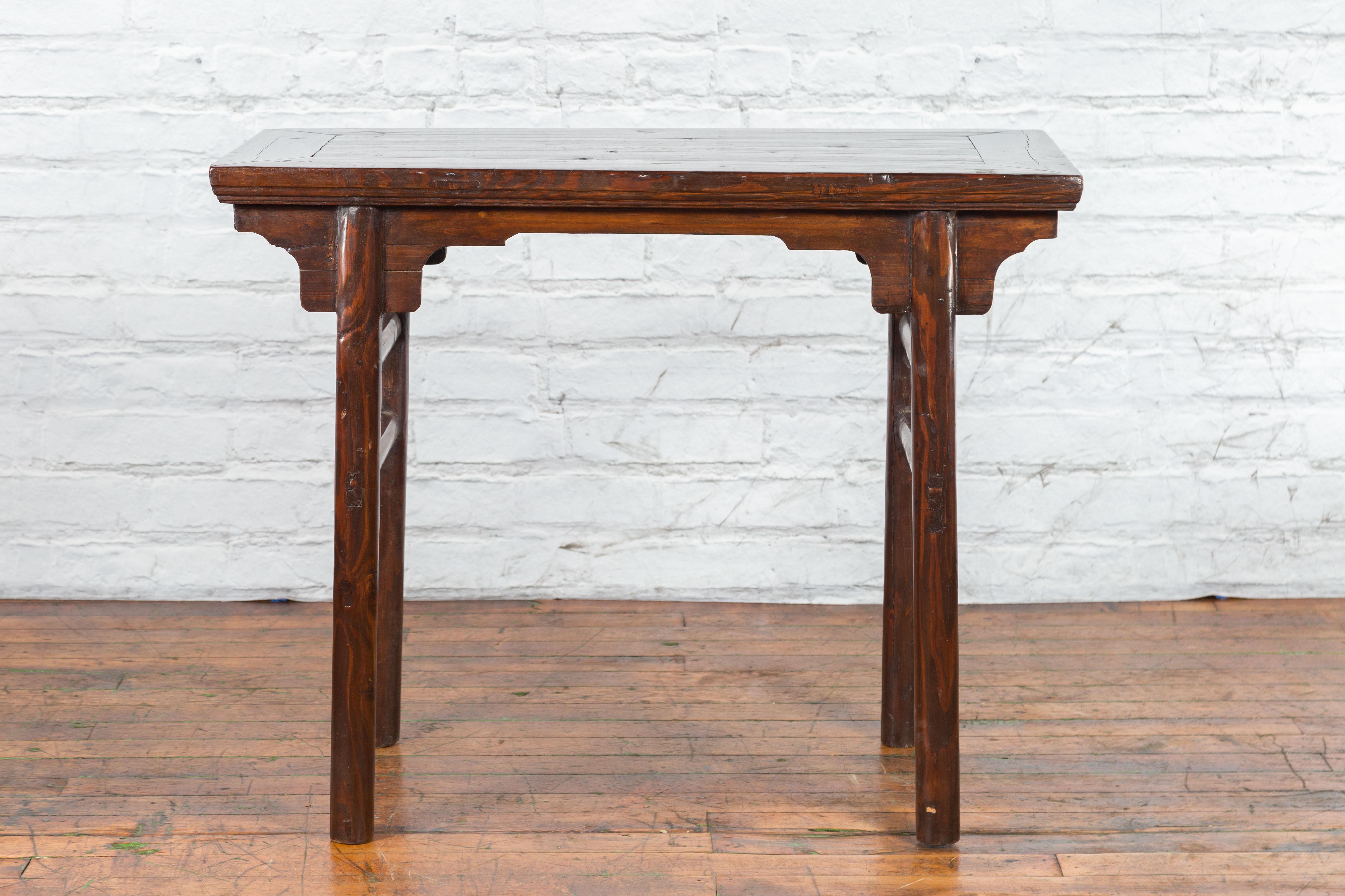 Chinese Qing Dynasty 19th Century Altar Console Table with Carved Spandrels 9