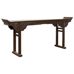 Chinese Qing Dynasty 19th Century Altar Console Table with Foliage-Carved Apron