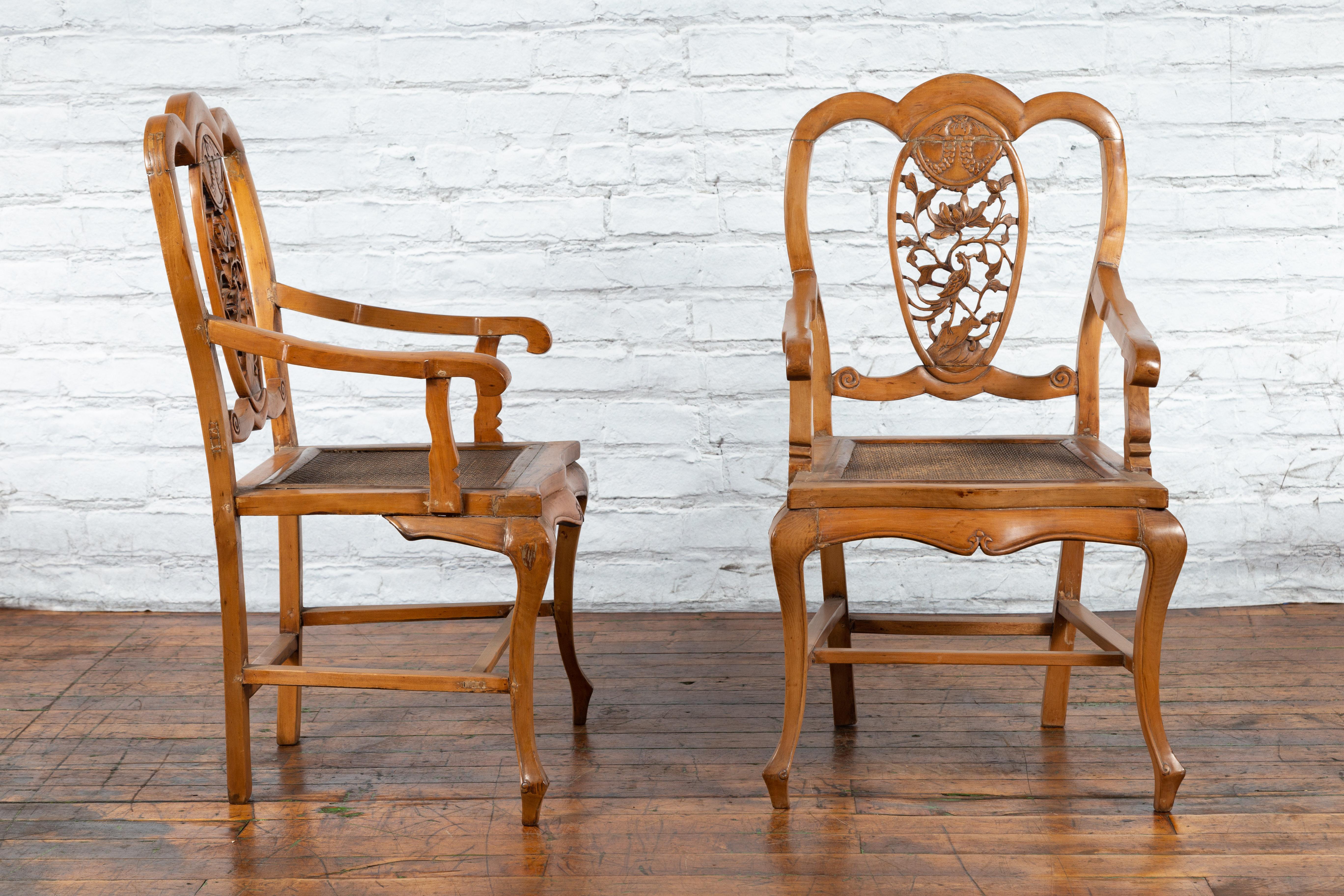 Chinese Qing Dynasty 19th Century Armchair with Carved Medallion, Sold Each For Sale 5