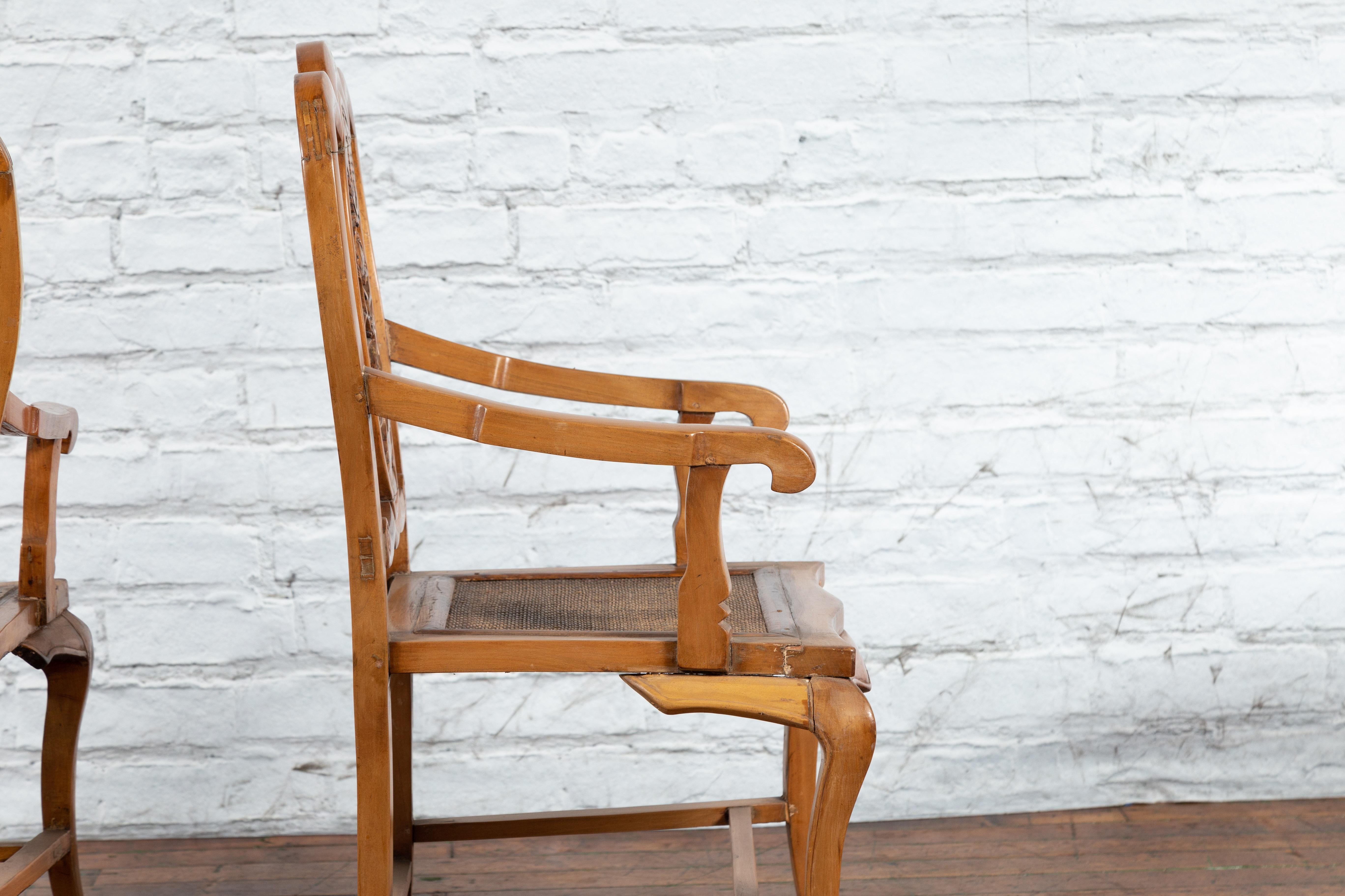 Chinese Qing Dynasty 19th Century Armchair with Carved Medallion, Sold Each For Sale 7