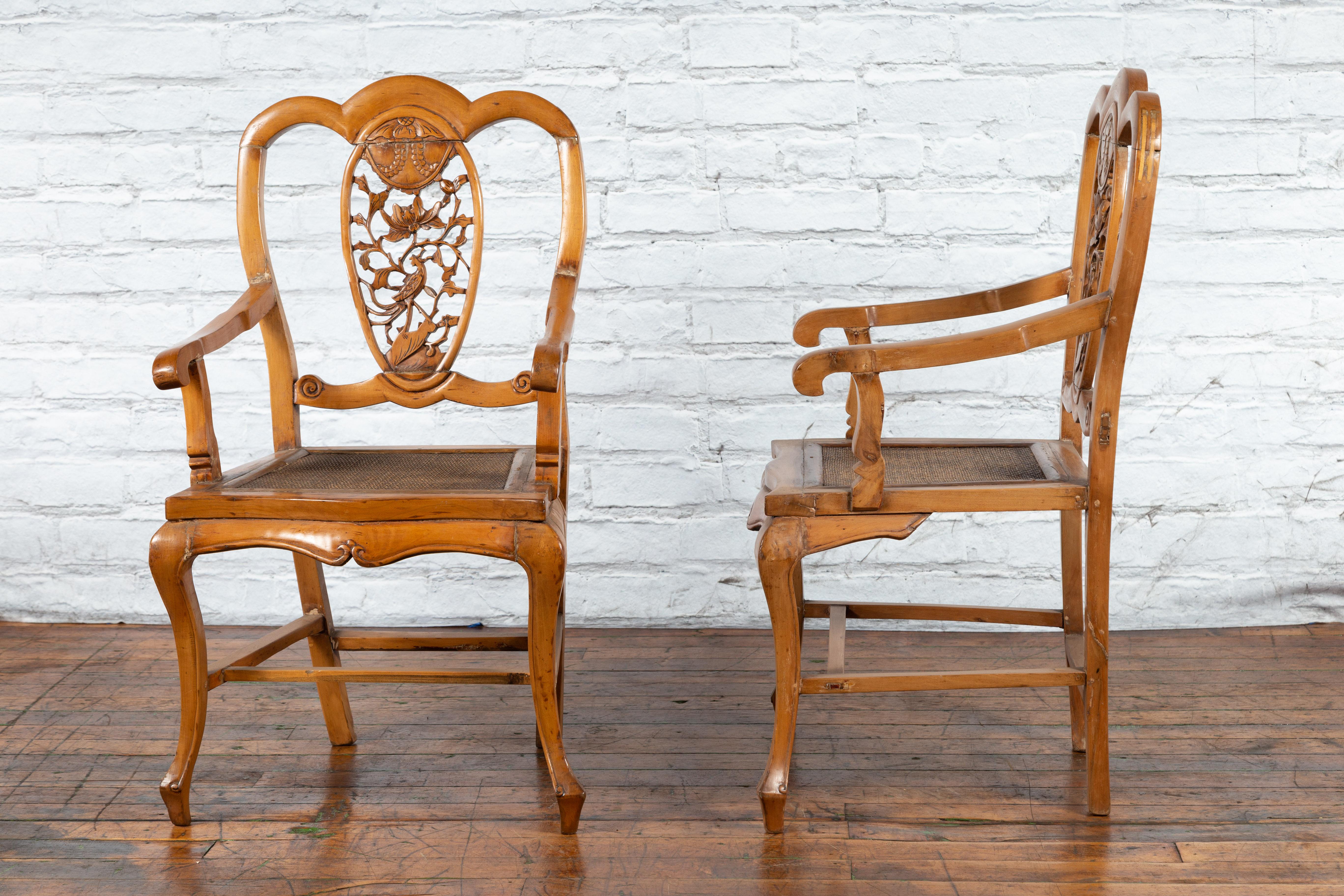 Chinese Qing Dynasty 19th Century Armchair with Carved Medallion, Sold Each For Sale 9