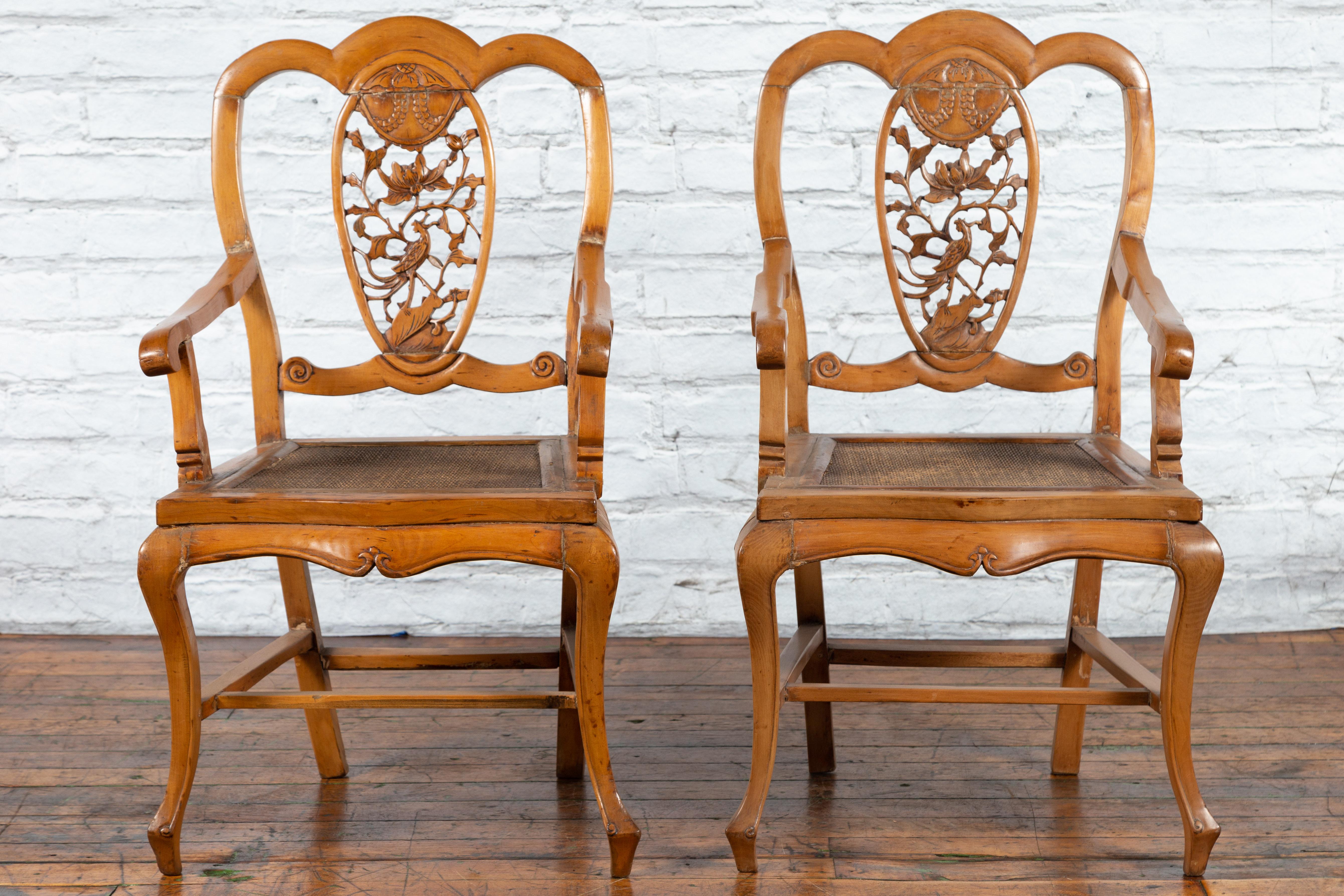 Chinese Qing Dynasty 19th Century Armchair with Carved Medallion, Sold Each In Good Condition For Sale In Yonkers, NY