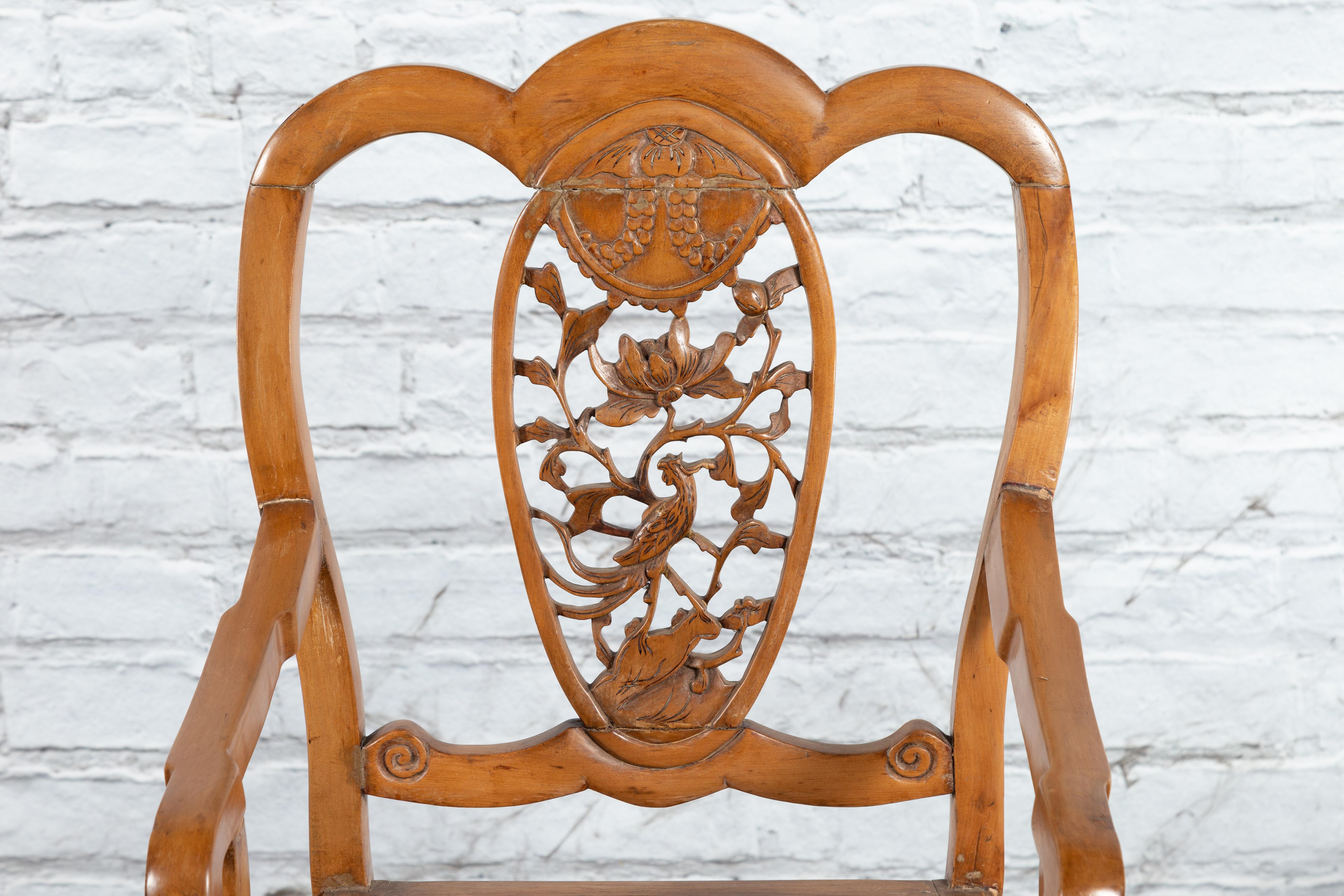 Rattan Chinese Qing Dynasty 19th Century Armchair with Carved Medallion, Sold Each For Sale