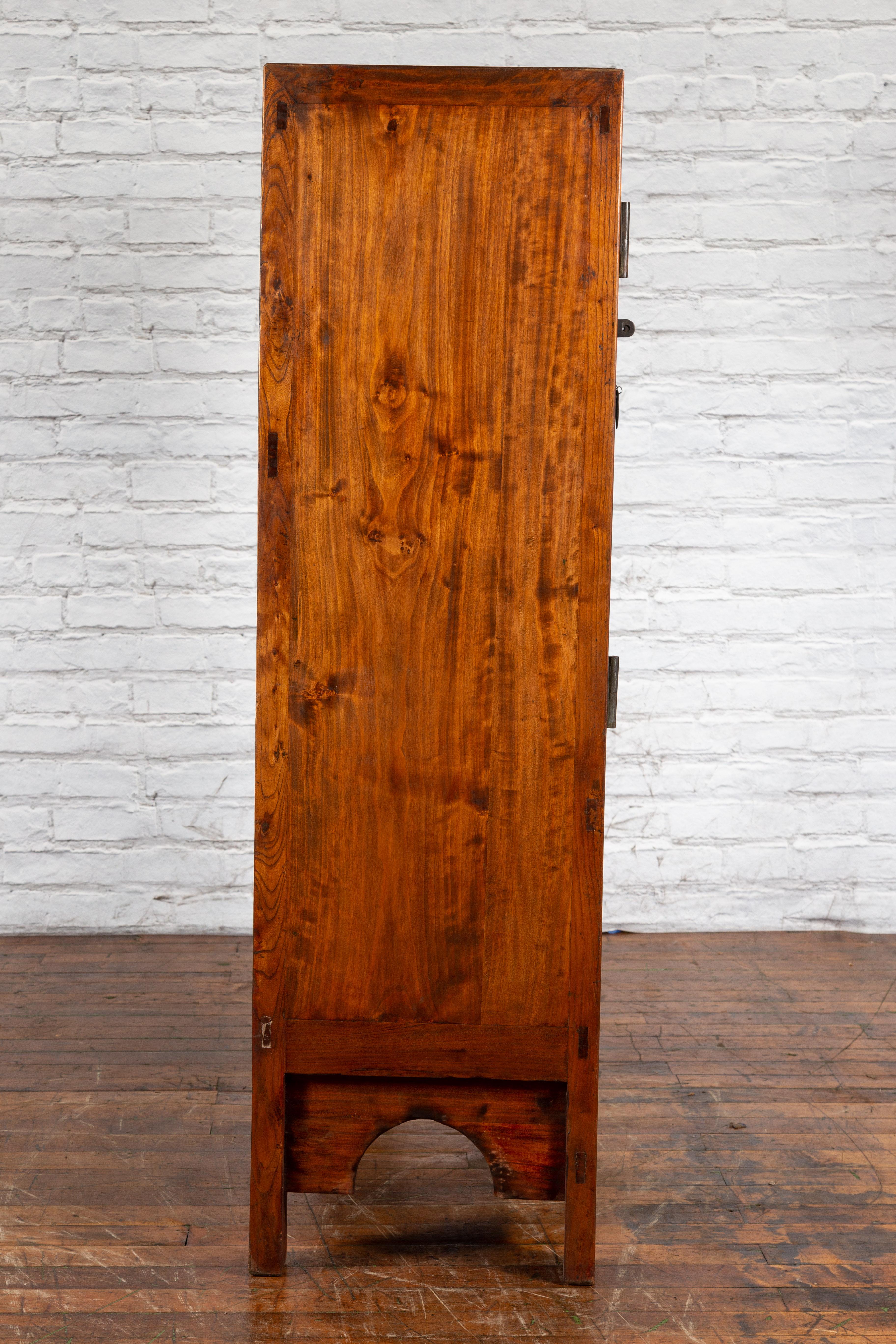 Chinese Qing Dynasty 19th Century Armoire with Carved Skirt and Large Medallion For Sale 9